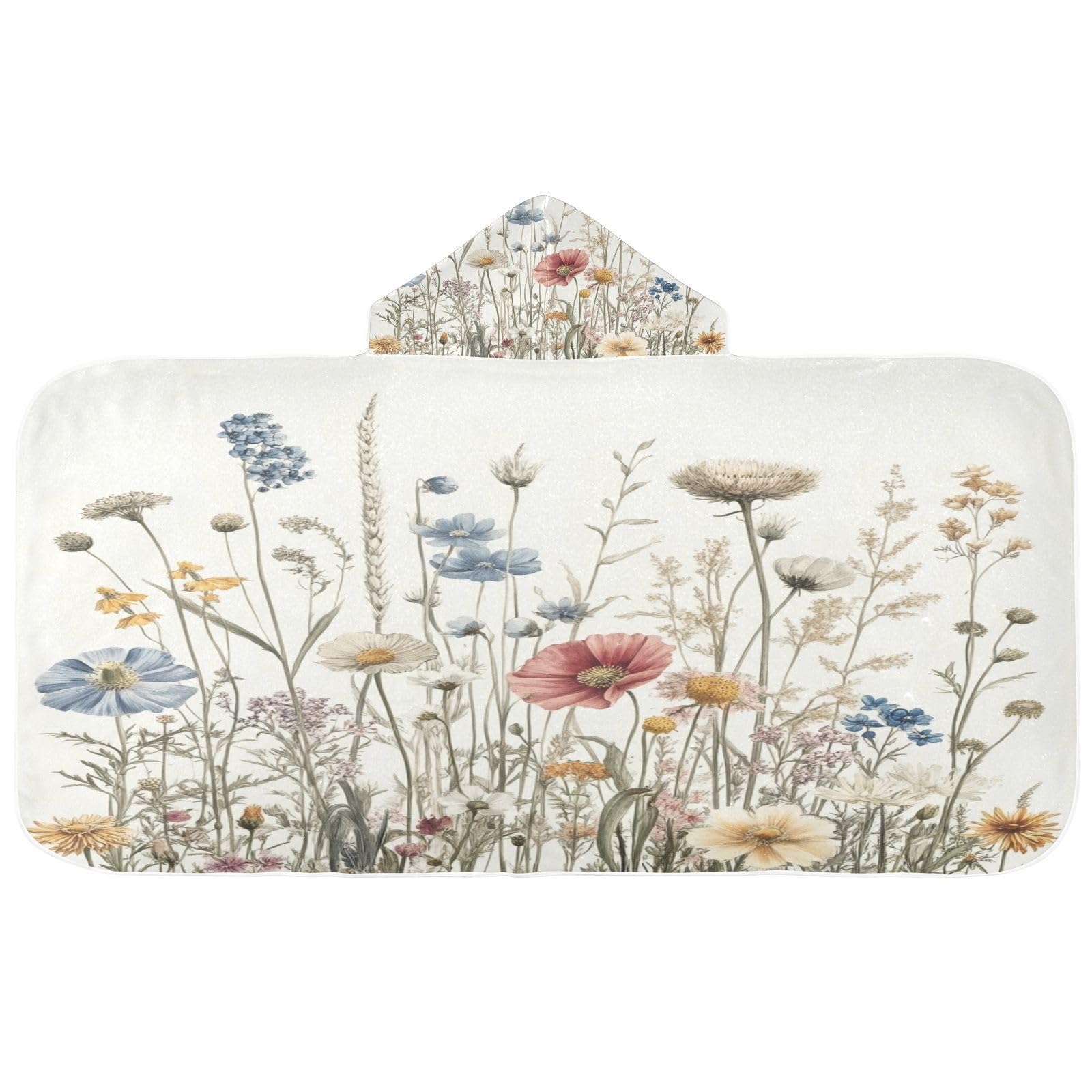 Kigai Wildflowers Hooded Beach Towel for Kids Soft Absorbent Quick Dry Bath Towel with Hood Lightweight Toddler Shower Pool Bath Wrap for Boys Girls