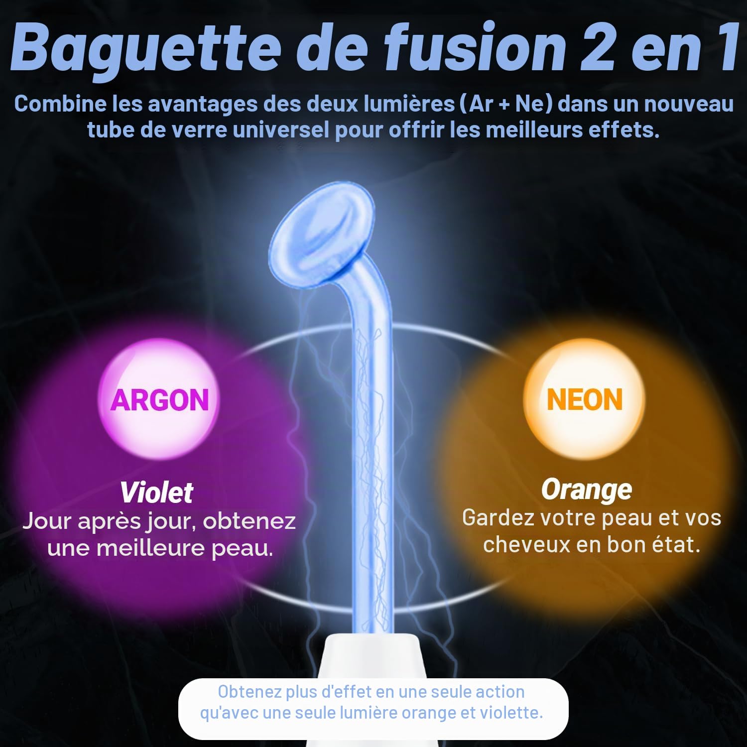 UUPAS 4 en 1 Bleu Appareil Haute Frequence Esthetique - Haute Frequence Visage Baguette avec 4 Tubes - Machine de Resserrement de la Peau pour l'acné, l'élimination des Rides,le Rajeunissement