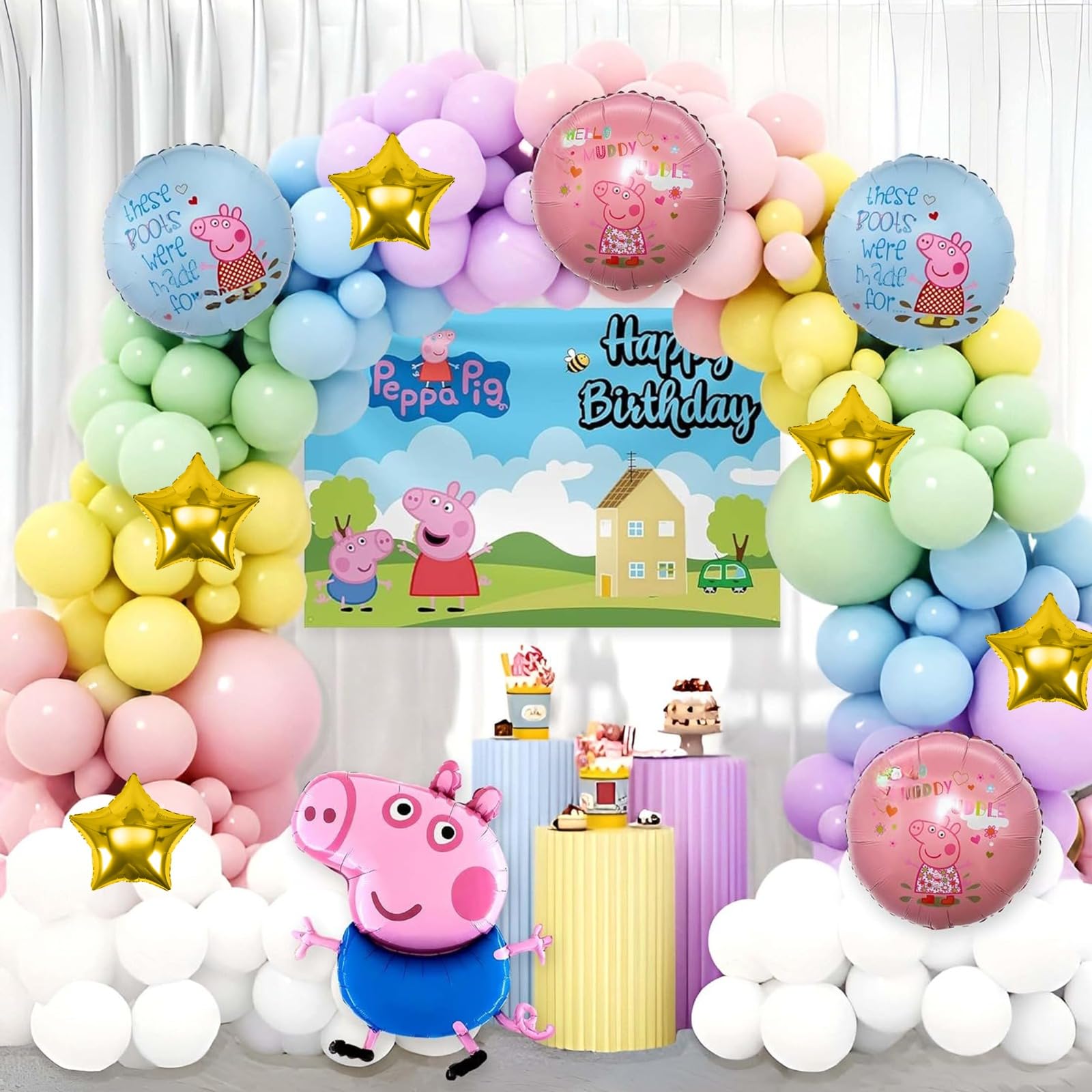 Special You Peppa Pig Birthday Decoration theme, Peppa Pig foil balloons set, Balloons for decoration, Birthday Decoration items for Kids, Pastel balloons for Decorations -74 pcs