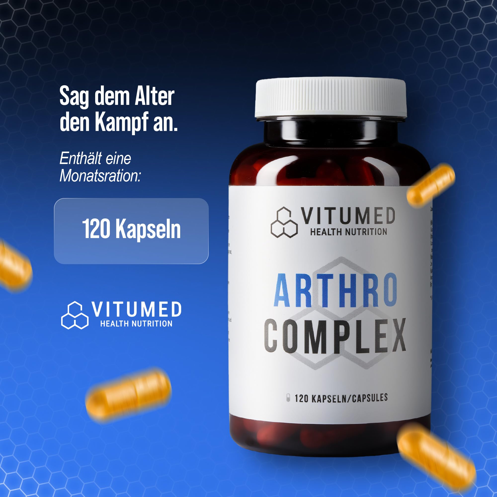 Arthrose-Komplex - Gelenkkapseln, Hochdosiert für Gelenke-, Knie- und Knorpelschutz | Made in Germany, Unterstützung bei Arthrose & Gelenkschmerzen | Knorpelaufbau-Support, 120 Kapseln