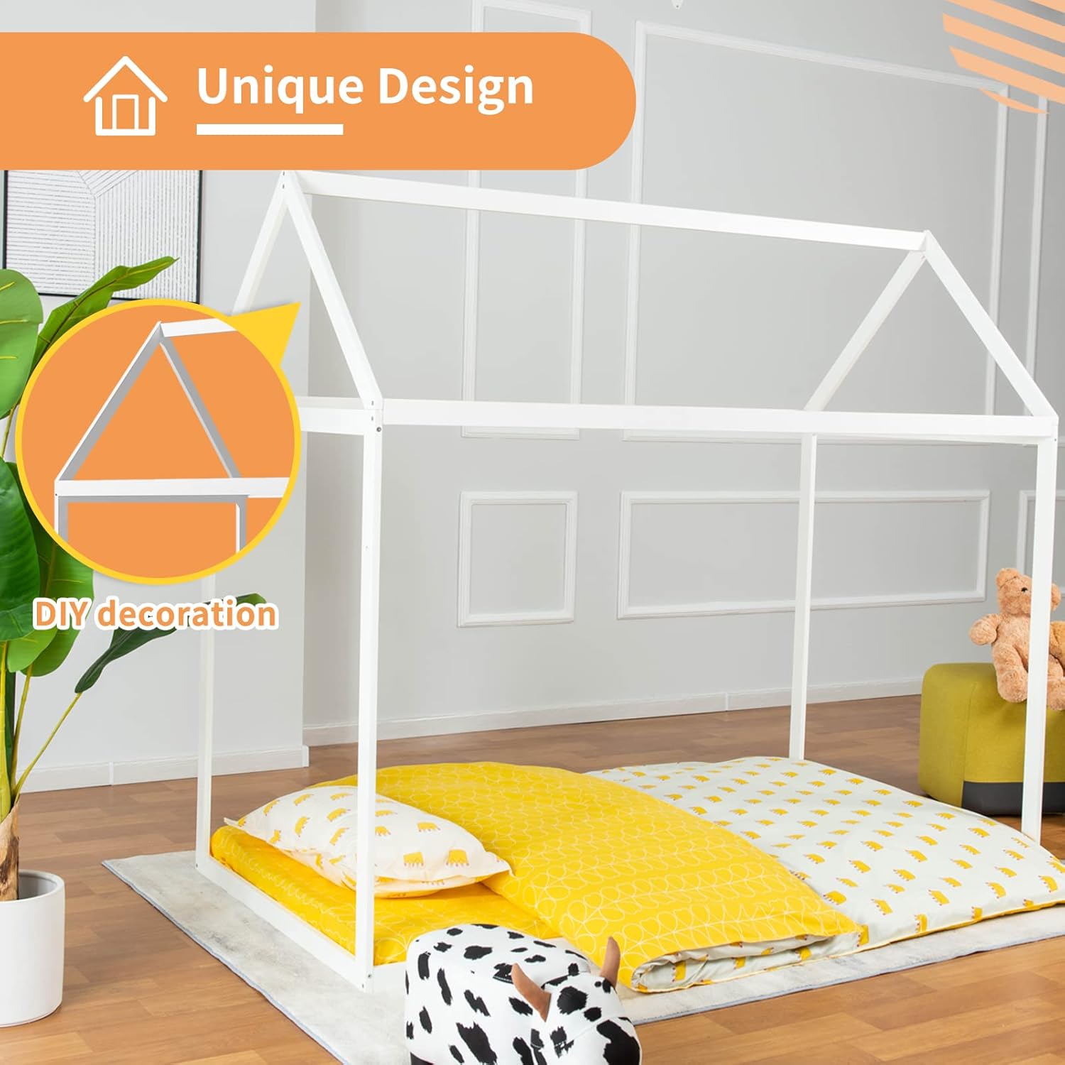 Buy House Bed Frame Floor Height Platform Bed,Wood Floor Bed Frame for