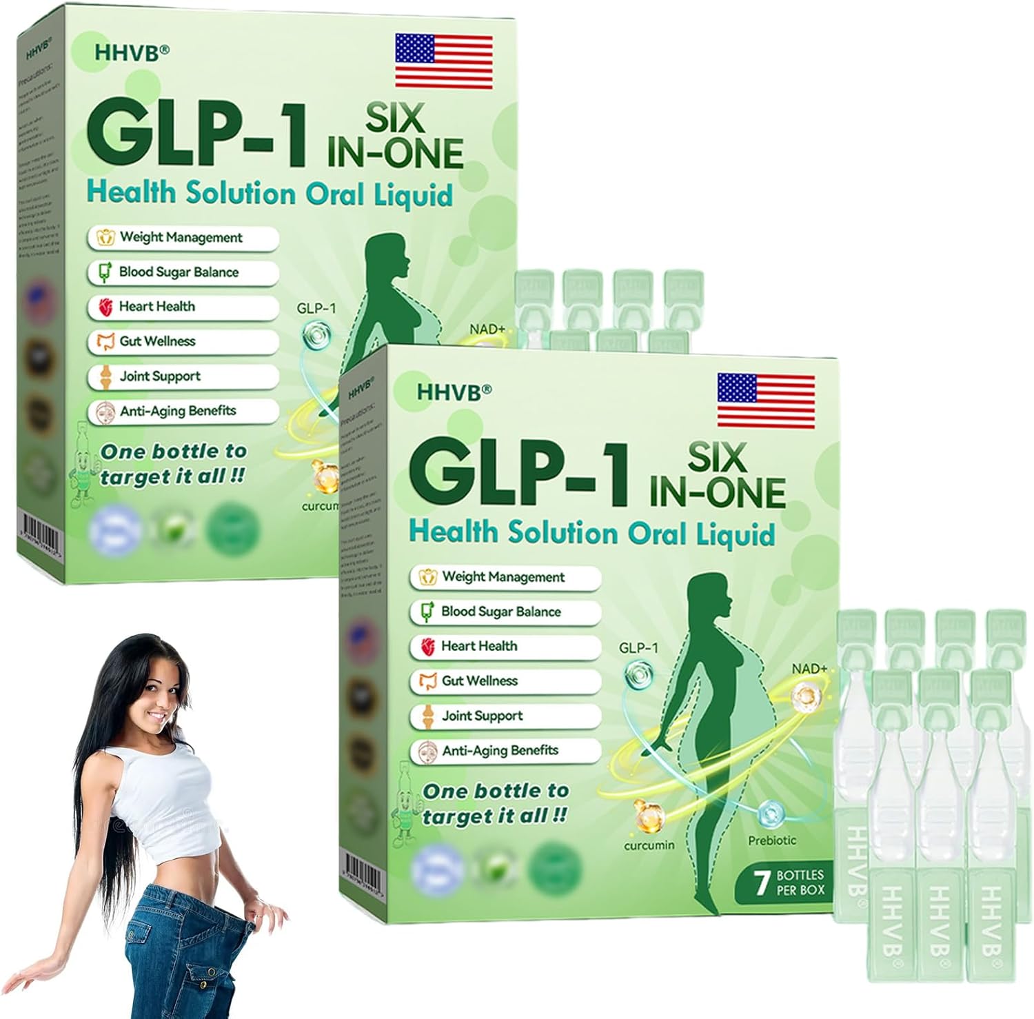 GLP-1 SIX-in-ONE Health Solution Oral Liquid, Natural Advanced Body Care Liquids Drop, Promote Intestinal Digestion, GLP-1 Drops for Women and Men, Firming Skin and Body Shaping Care (2 Box)