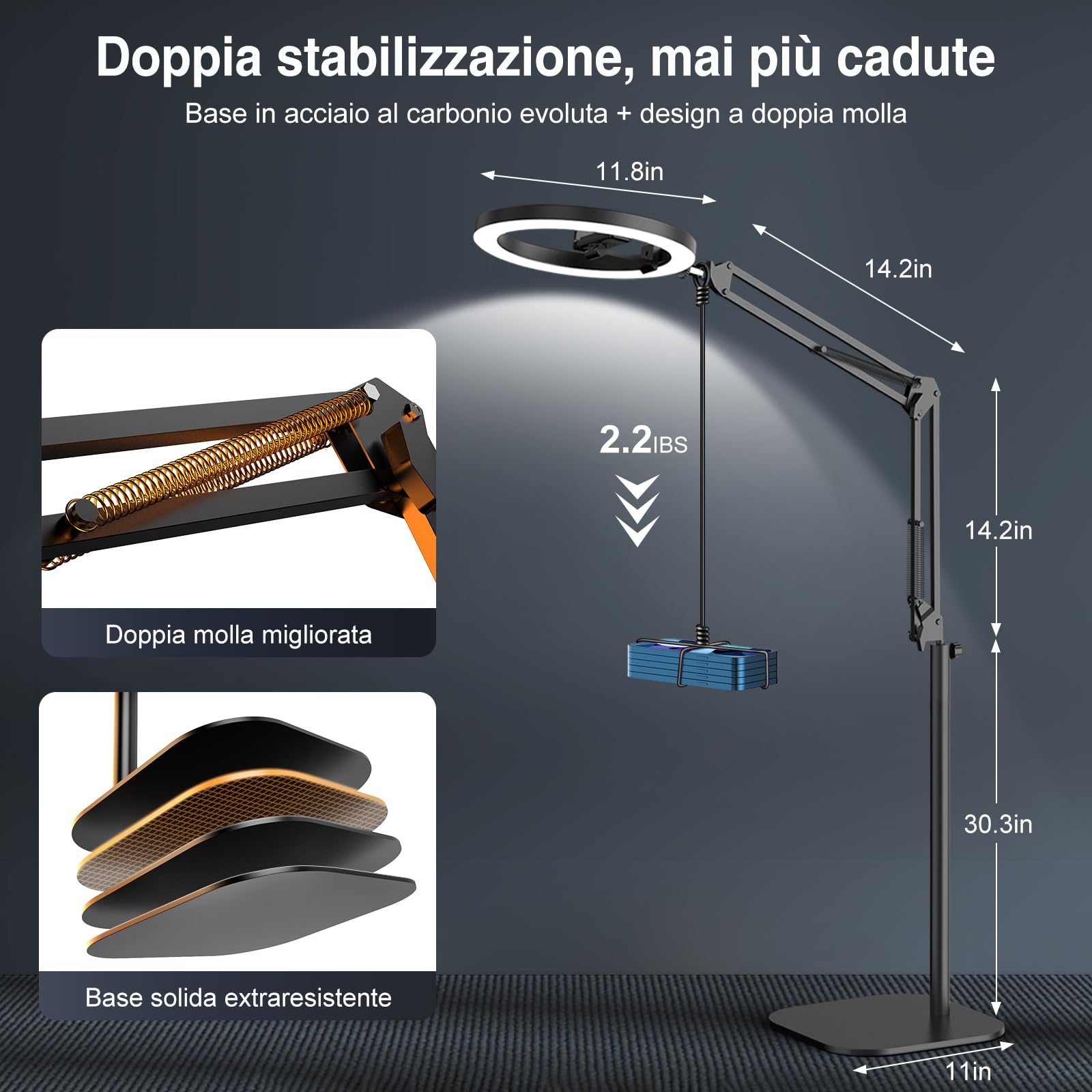 Evershop Ring Light 10" con Treppiede e Supporto Telefono, Luce LED Rotabile 360°, CRI>95