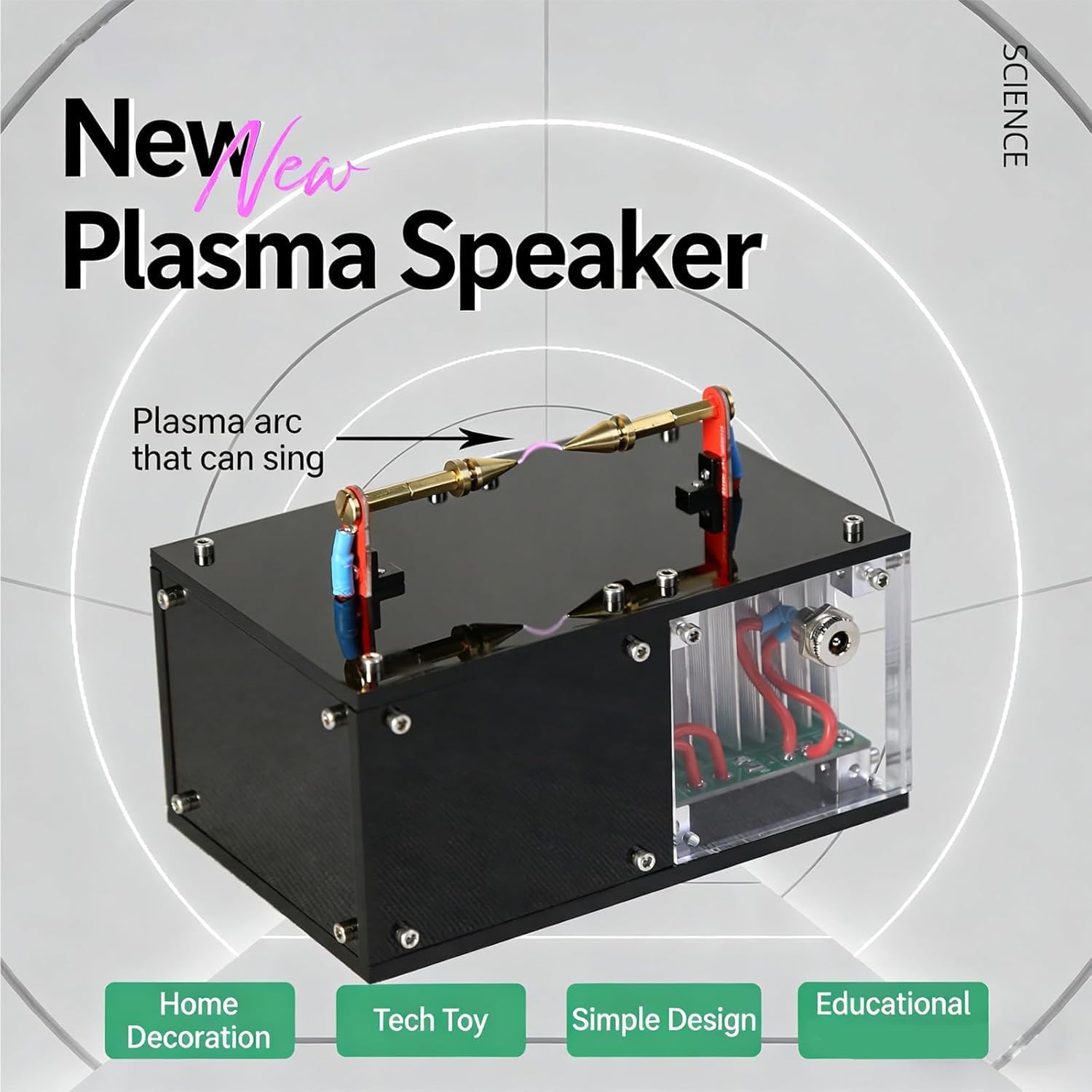 Kit fai da te con altoparlante Bluetooth ad arco al plasma, bobina Tesla ad arco cantante, con jack audio da 3,5 mm, elettrodi in rame puro, dissipazione rapida del calore, alimentazione, per hobbisti