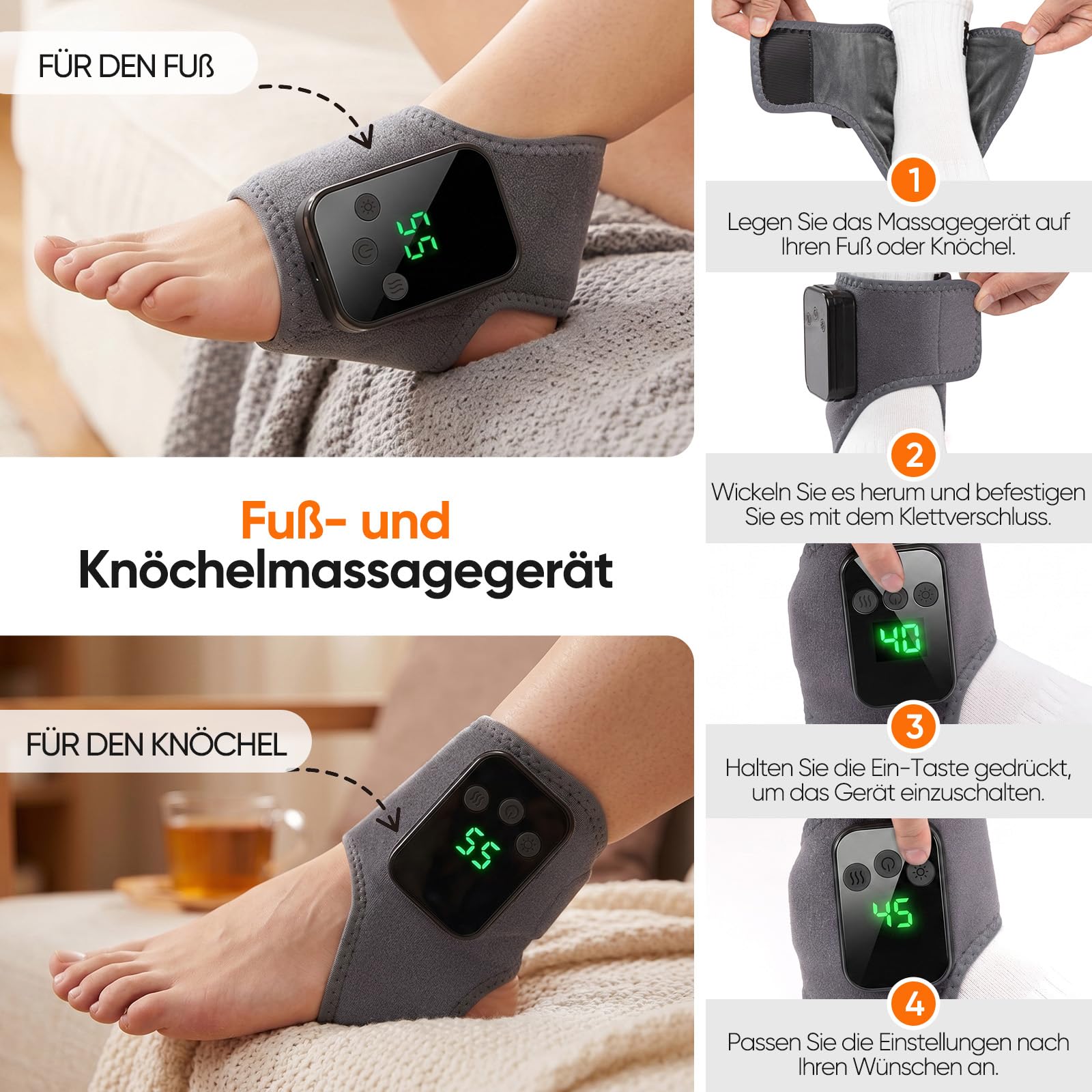 2 Stück Fußmassagegerät, 3-in-1 Fussmassagegerät Elektrisch Testsieger, Foot Massager mit Kompression & 3 Vibration Modi, 5 Wärmestufen, Schnurlos Tragbar Massagers für Neuropathie & Durchblutung