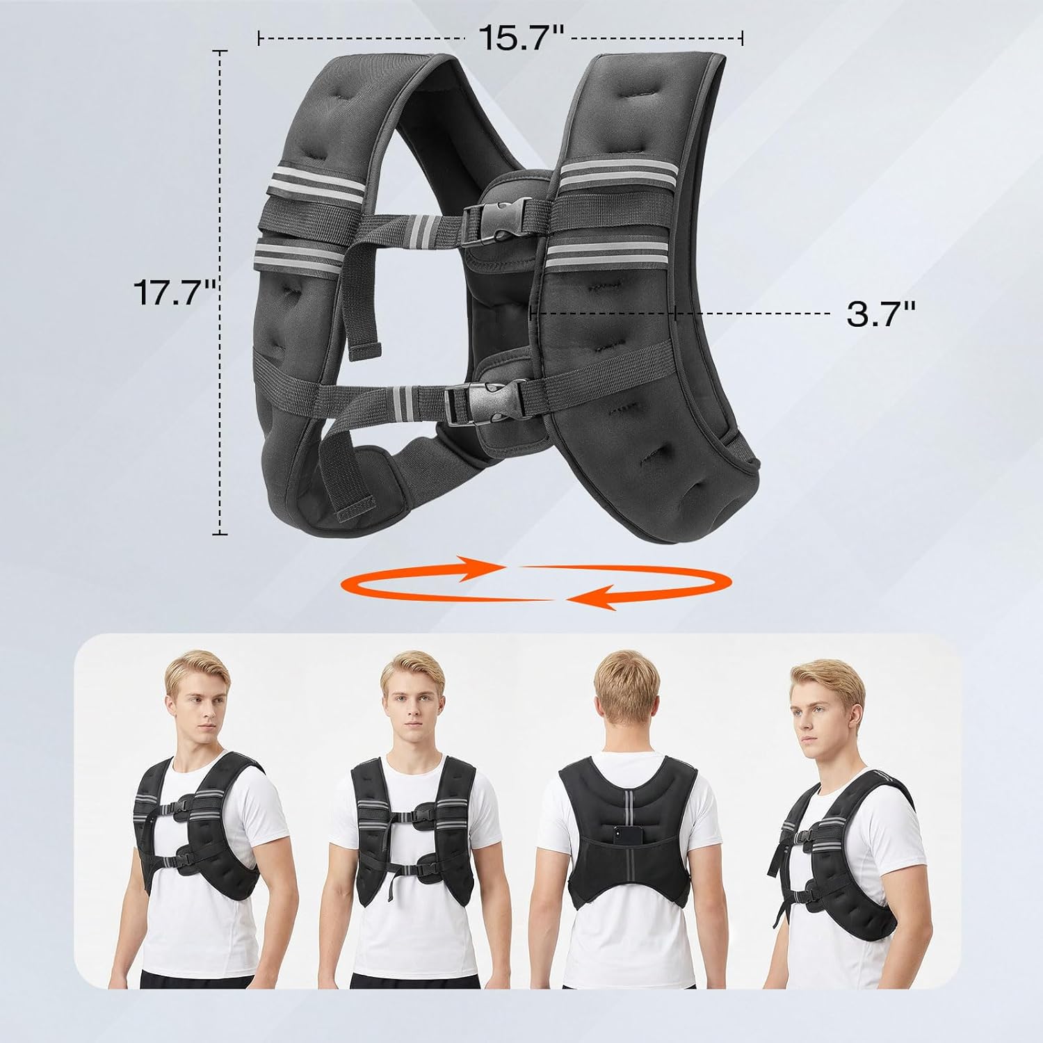Weighted Vest Men or Women, 20lbs Weights with Reflective Stripe, Weighted Vest for Workout Equipment for Strength Training Running, Chest Size Adjustable Strength Training Weight Vest for Walking Weight Loss