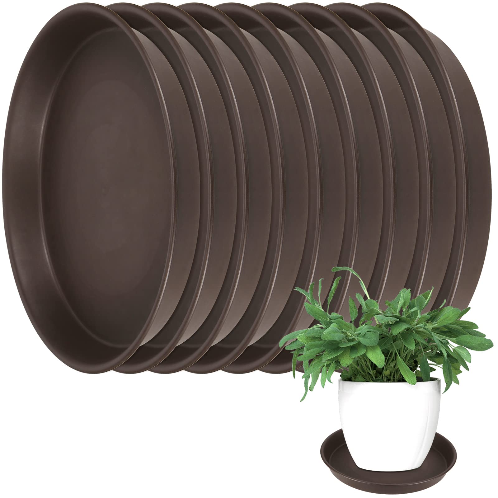 PINGEUI 10 PCS 30cm Plastic Plant Pot Saucers, Durable Thicker Flower Drip Trays Round Plant Saucer for Indoor Outdoor Garden, Brown