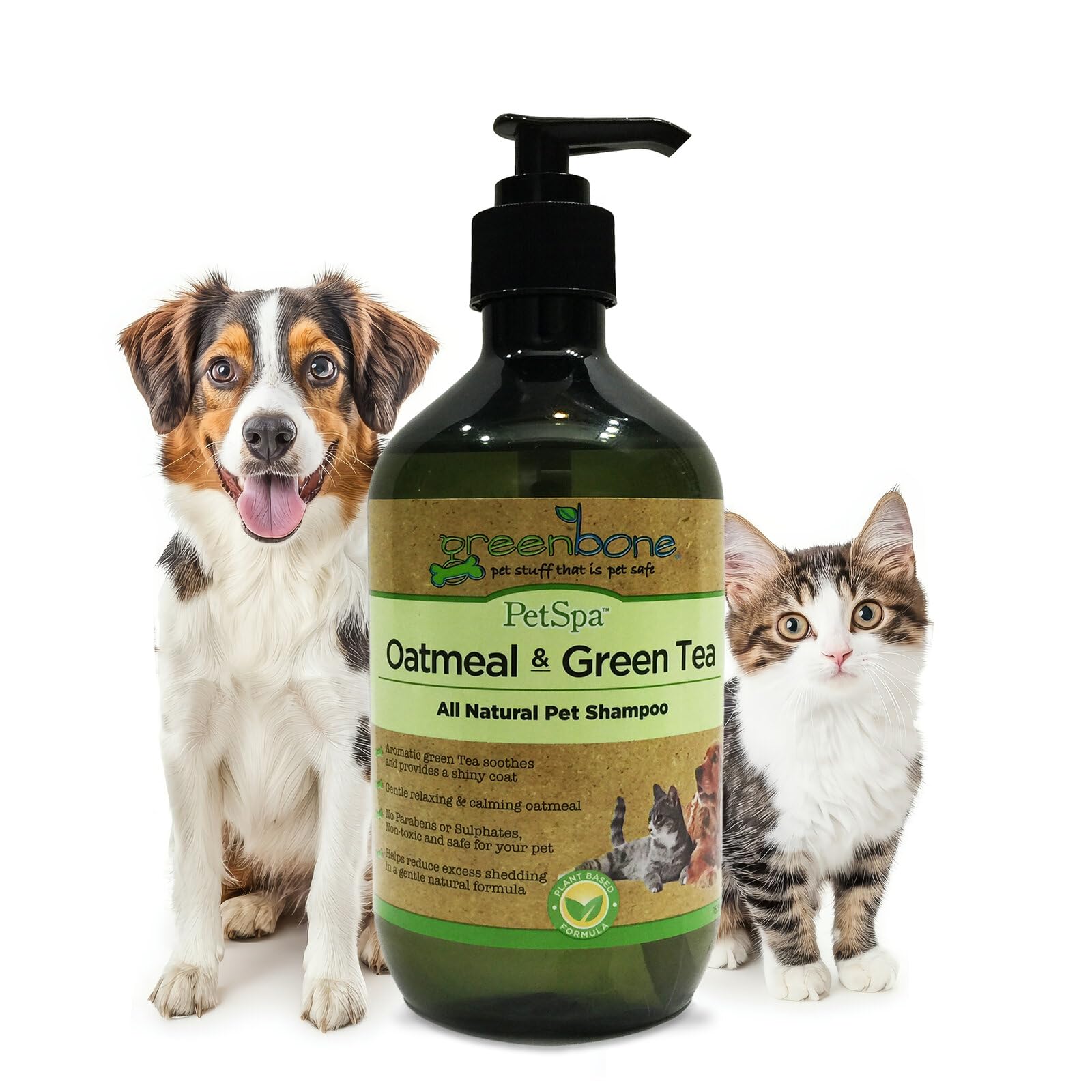 Greenbone Pet Spa All-Natural Plant-Based Shampoo - Oatmeal &amp; Green Tea - Naturally Deodorizing - Relaxing &amp; Calming