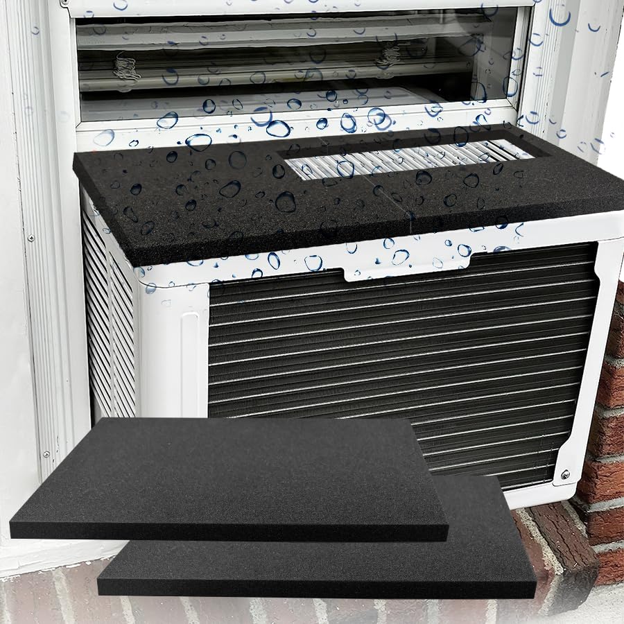 Goodhoily 24' x 17' x 4/5' Air Conditioner Drip Cushion Black & Removable AC Rain Cover with Magnetic Pad for Window AC Units,Stops The Noise from Raining