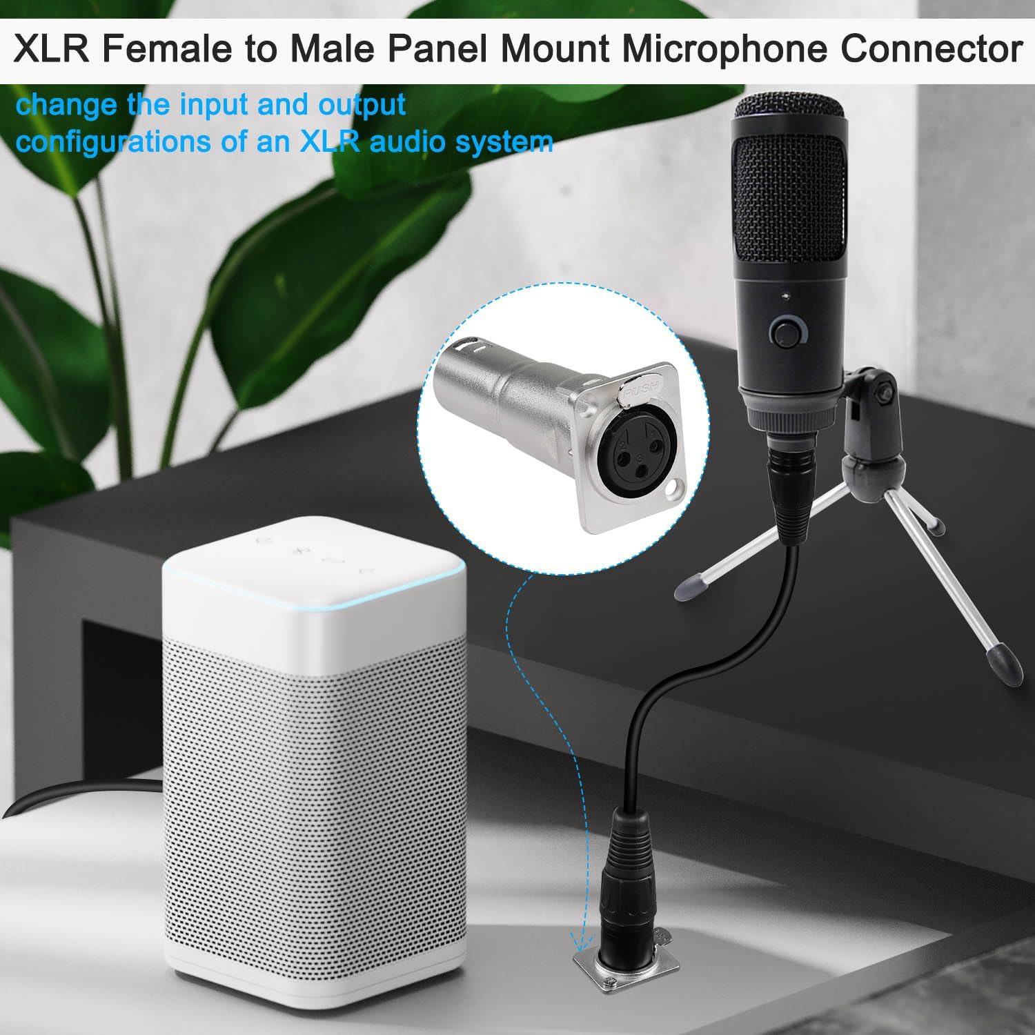 QIANRENON XLR Female to Male Microphone Connector 3 Pin Jack to Plug Mounting Adapter Coupler Feedthrough Mount Socket, for Microphone Mixer Audio Device, Silver