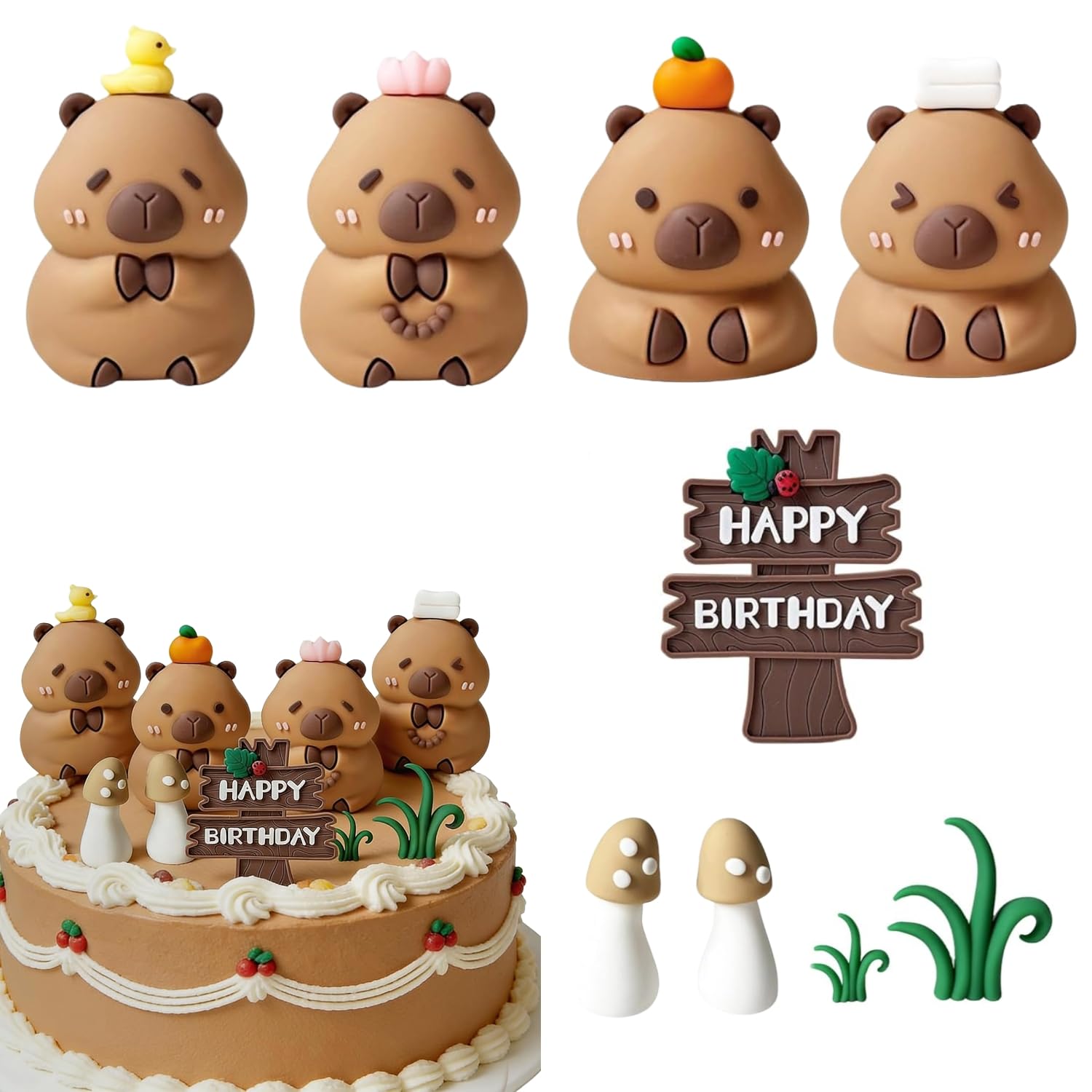 9 Pcs Capybara Cake Topper, Capybara Birthday Decorations Set, Whimsical Cake Decorations for Parties, Animal-Themed Dessert Accents, Food Safe Capybaras Stuff