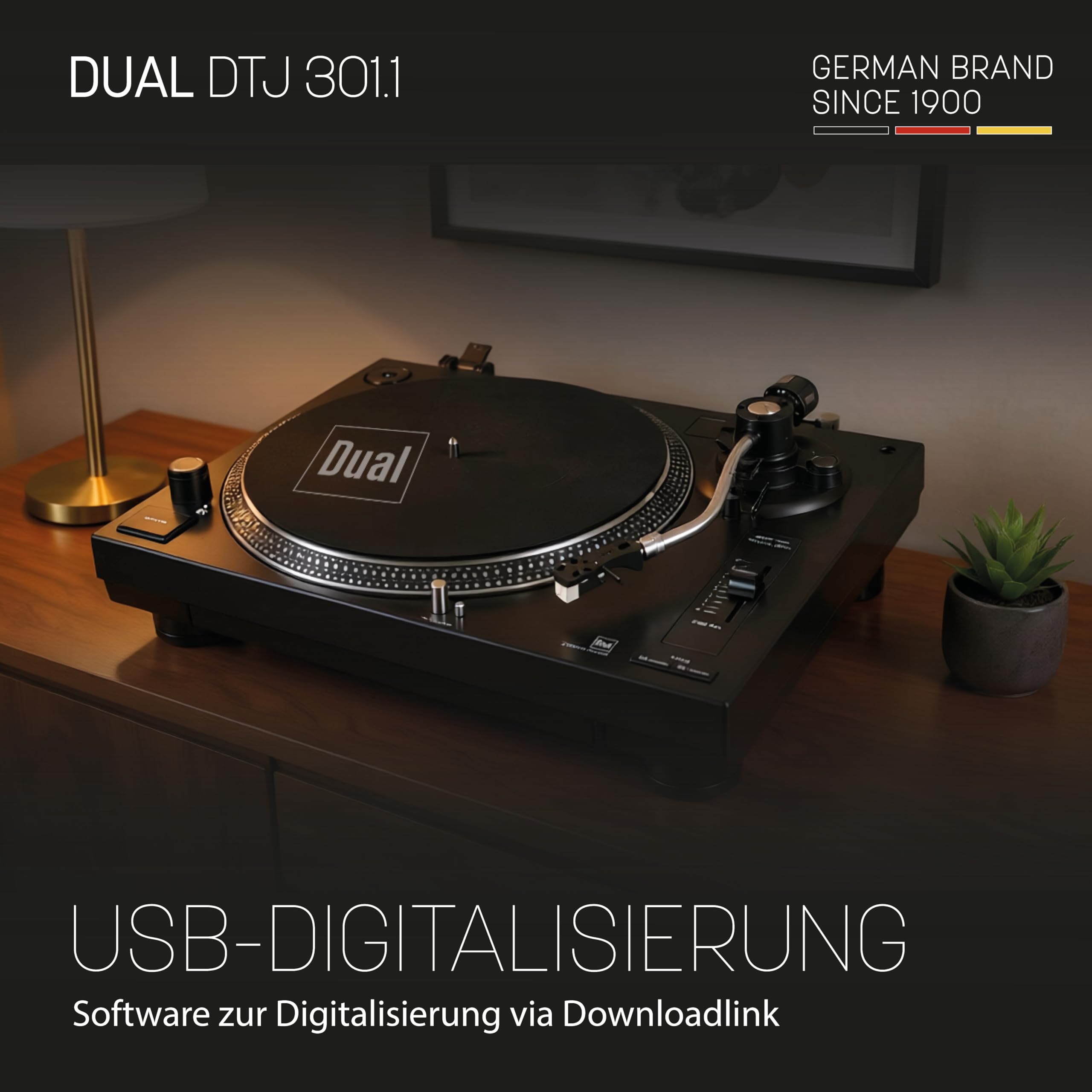 Dual DTJ Tourne-Disque DJ USB, système de tête magnétique, Aiguille Pitch (33/45 Tours/Min, éclairage, USB) Entraînement Direct avec Fonction DJ (Noir) Noir