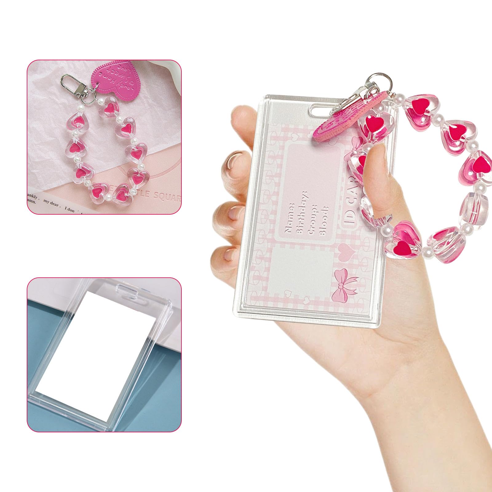 2 Pcs Acrylic Photocard Holder Bus Card Student Card 3 Inch Credit ID Bank Card Cute Girl's Bus Pendant Keychain Badge Holder Girls for Photocard Keychain (Love Pendant) - Image 3