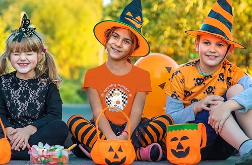 Miniatura 4 de Blinket Camiseta de Halloween para niños pequeños, camisa de fantasma de calabaza negra y blanca, a cuadros, estampado naranja, manga corta,