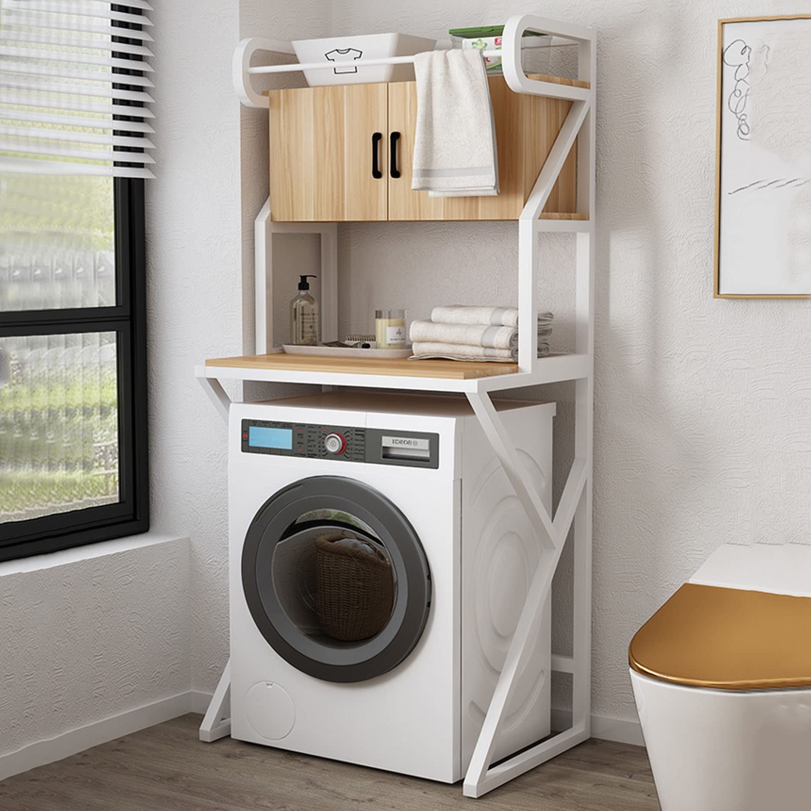 Amazon｜洗濯機の棚のトイレの棚、浴室の収納棚、無垢材の浴室の仕切り