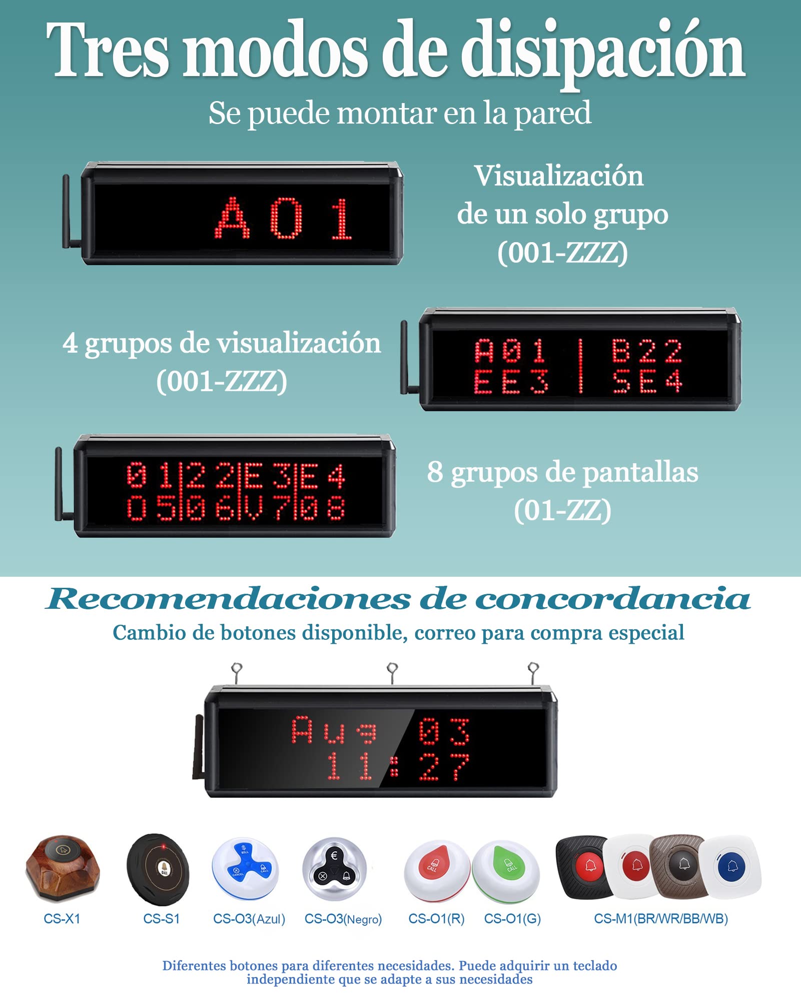 CS-400D Sistema De Localización Inalámbrico Para Restaurante, Bar, Cafetería - 1 Pantalla De Llamada, 16 Botones, 2 Receptores De Pulsera