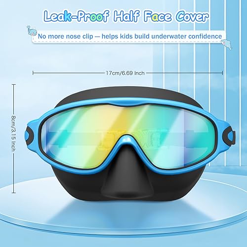 Miniatura 6 de Paquete de 2 gafas de natación para niños con cubierta para la nariz, gafas de natación antivaho con protección UV para niños y jóvenes de 3 a 15