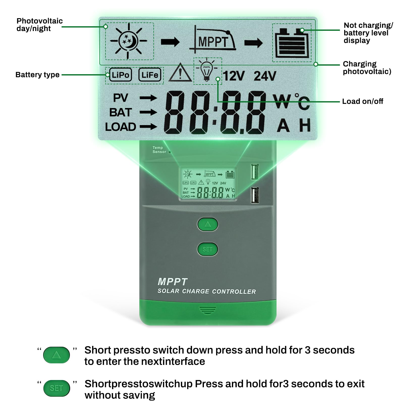 DEWIN MPPT Laderegler 12V Bluetooth, MPPT Solarladeregler 12V/24V Automatische Identifikation LCD-Display MPPT Solar Laderegler mit Bluetooth 20A