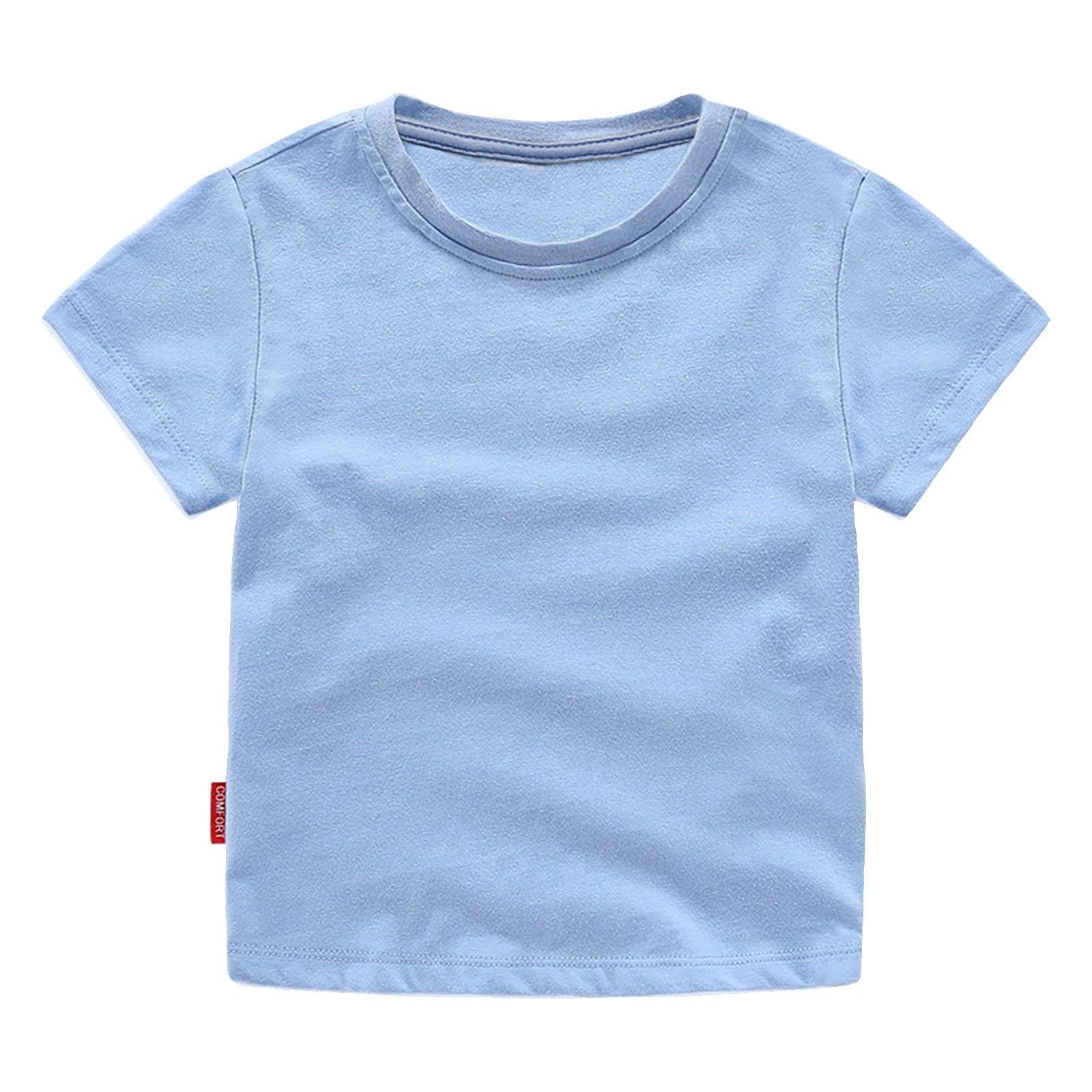Kids Solid Color Short Sleeve T-Shirts for Boys Girls Summer Crewneck Basic Tee Shirt Toddler Baby Undershirt Tops — view 10