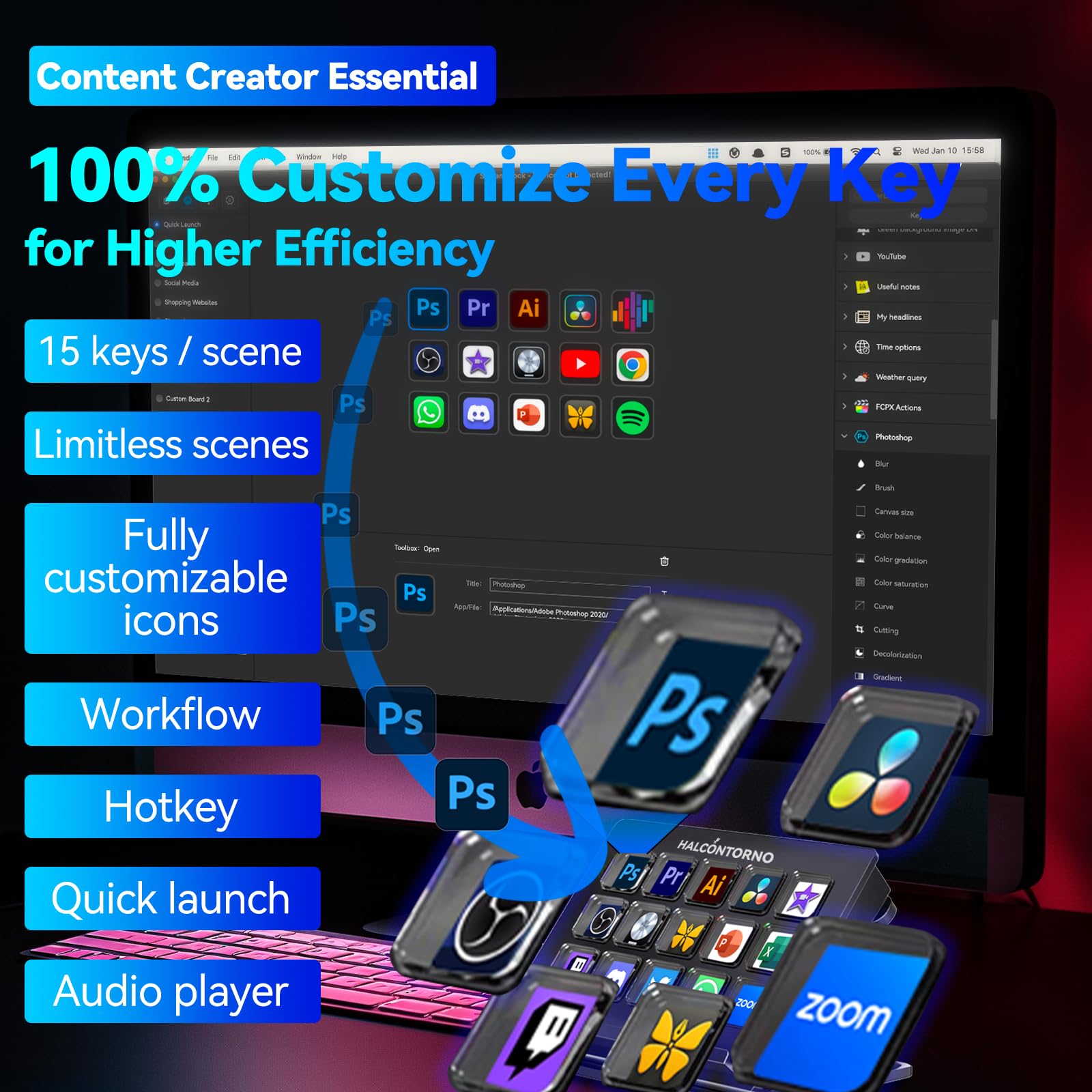 Stream Dock – Steamdeck na PC Mac, przewodowy kontroler strumieniowania dla twórców treści, graczy, programowalna klawiatura makro, akcesoria do konfiguracji gier, OBS Studio YouTube