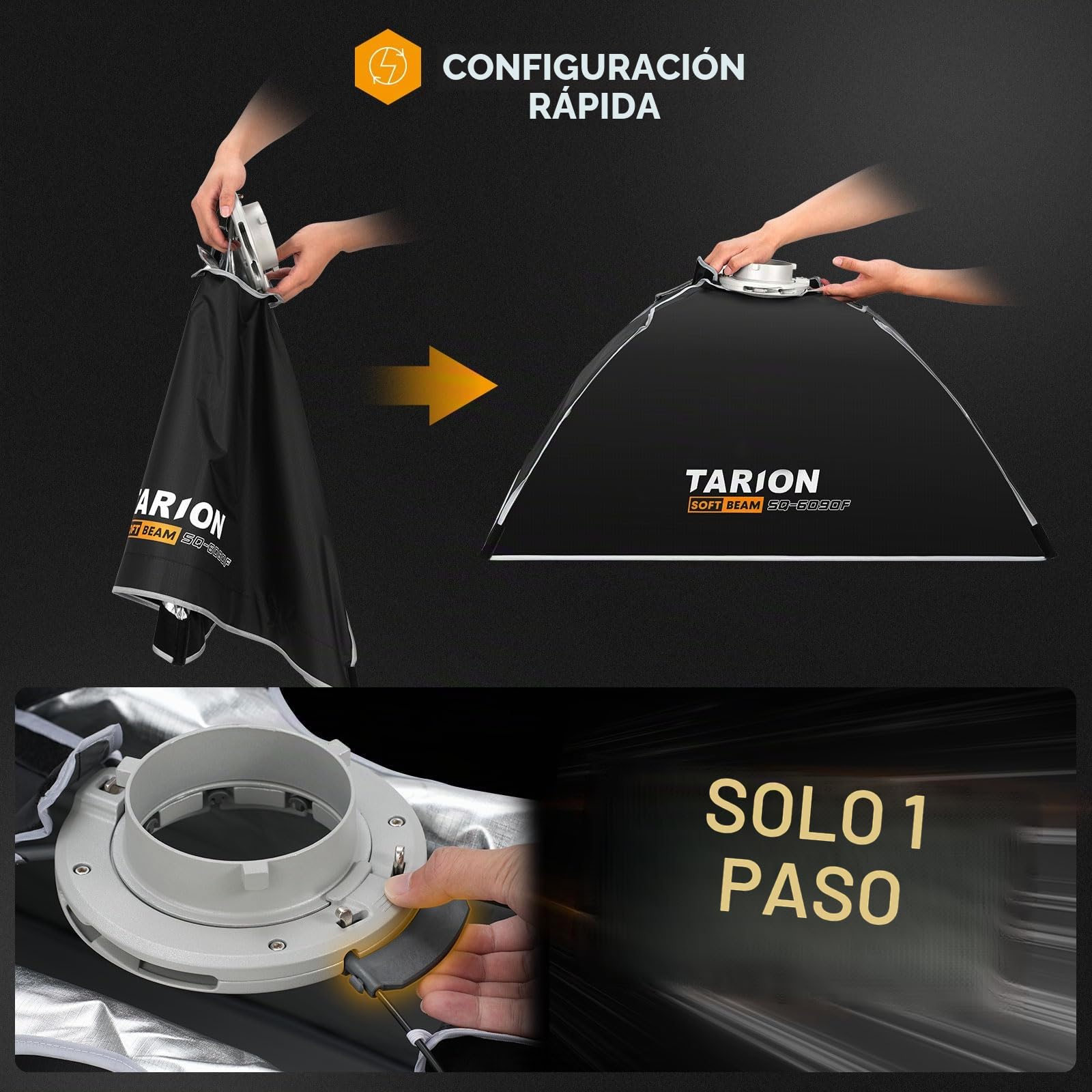 TARION Softbox Montaje Rápido Bowens - 60x90cm Caja de luz Plegable Rectangular para iluminación fotográfica de Estudio con Montura Bowens SQ-6090F SOFTBEAM