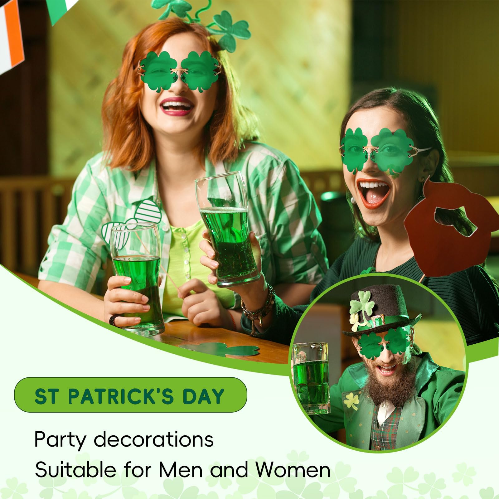 CHIHOLEN St Patrick’s Day Glasses,St Patrick’s Day Irish Sunglasses,Irish Four Leaf Clover Green Glasses,St Patrick’s Day Accessories,Leprechaun Costume Eyeglasses Metal Frame for Men Women Kids - Image 4