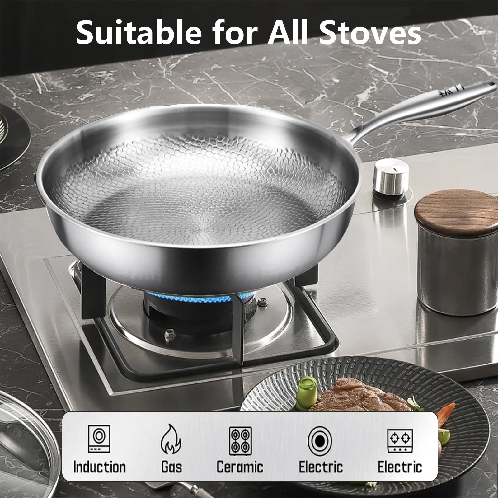 Pfanne Aus Reinem Titan, Titan Pfanne Unbeschichtet,Titanium Hammered Pan Pro mit Deckel und Spatel,Ultra Durable, Kratzfest, Titanpfanne 26CM Geeignet für Alle Herdarten (M)