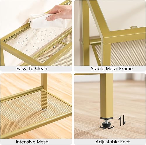 Miniatura 6 de HOOBRO Mesa consola estrecha de 29.5 pulgadas, mesa de sofá de vidrio templado de 3 niveles, mesa auxiliar pequeña, mesa de entrada moderna, para