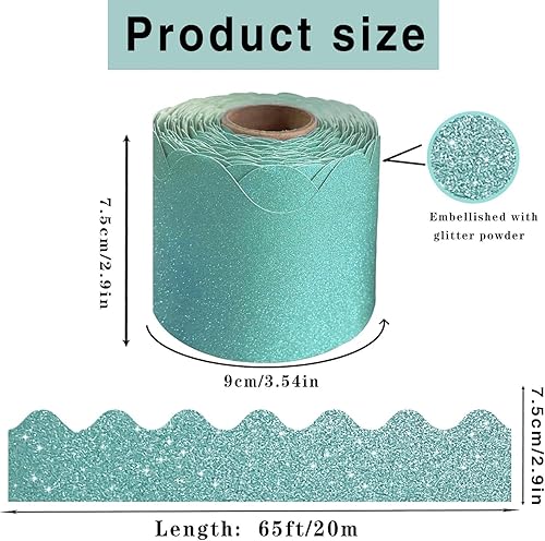 Miniatura 87 de Bordes de tablón de anuncios de 65 pies, bordes festoneados brillantes, borde decorativo para póster, decoración de aula para escuela, tiras de Verde