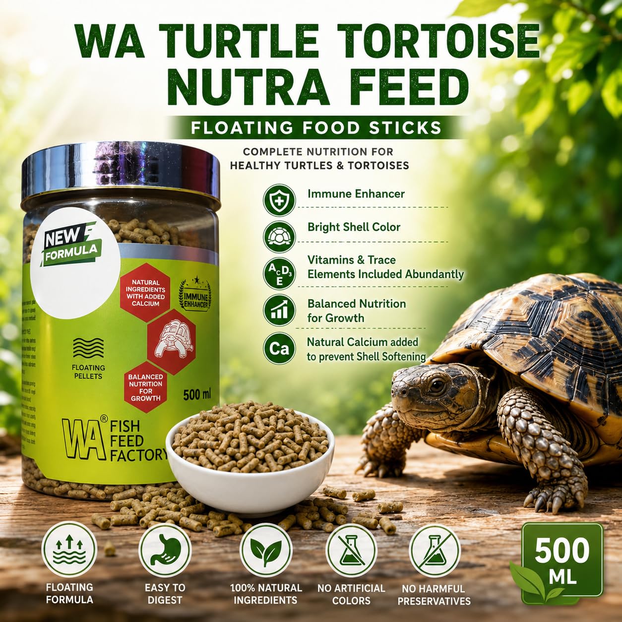 WA Turtle Tortoise Nutra Feed Floating Food Sticks, 500ML