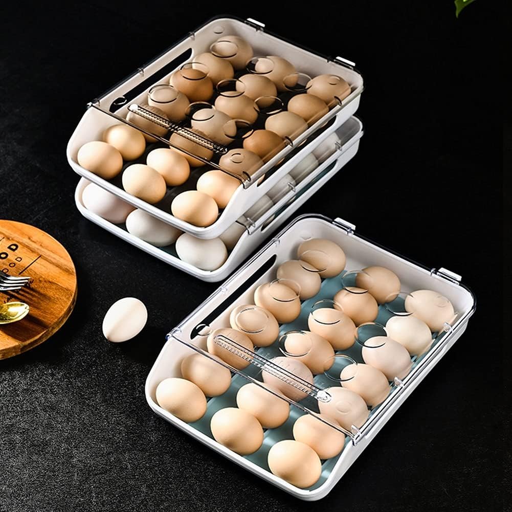 Refrigerator Storage Box Egg Refrigerator Storage Box Automatic Rolling Egg Box Transparent Drawer Tray Refrigerator Storage Organizer for Kitchen (Color : Gray) (Gray)