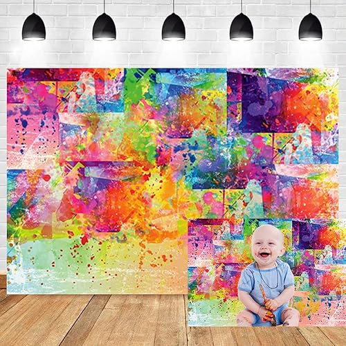 Miniatura 1 de OERJU Fondo de fotografía de pared de graffiti colorido de 5 x 4 pies, diseño de hip pop de los años 80 y 90, para cumpleaños, boda, retratos retro