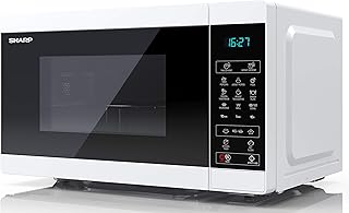 SHARP YC-MG02U-W Compact 20 Litre 800W Digital Microwave with 1000W Grill, 11 power levels, ECO Mode, defrost function, LED cavity light - White