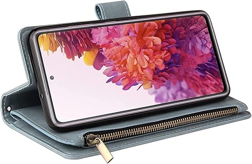 Miniatura 6 de LBYZCASE Funda para Samsung Galaxy S21 FE 5G con tarjetero, duradera, de lujo, magnética, de piel, con cremallera, bolsillo, correa para la muñeca,