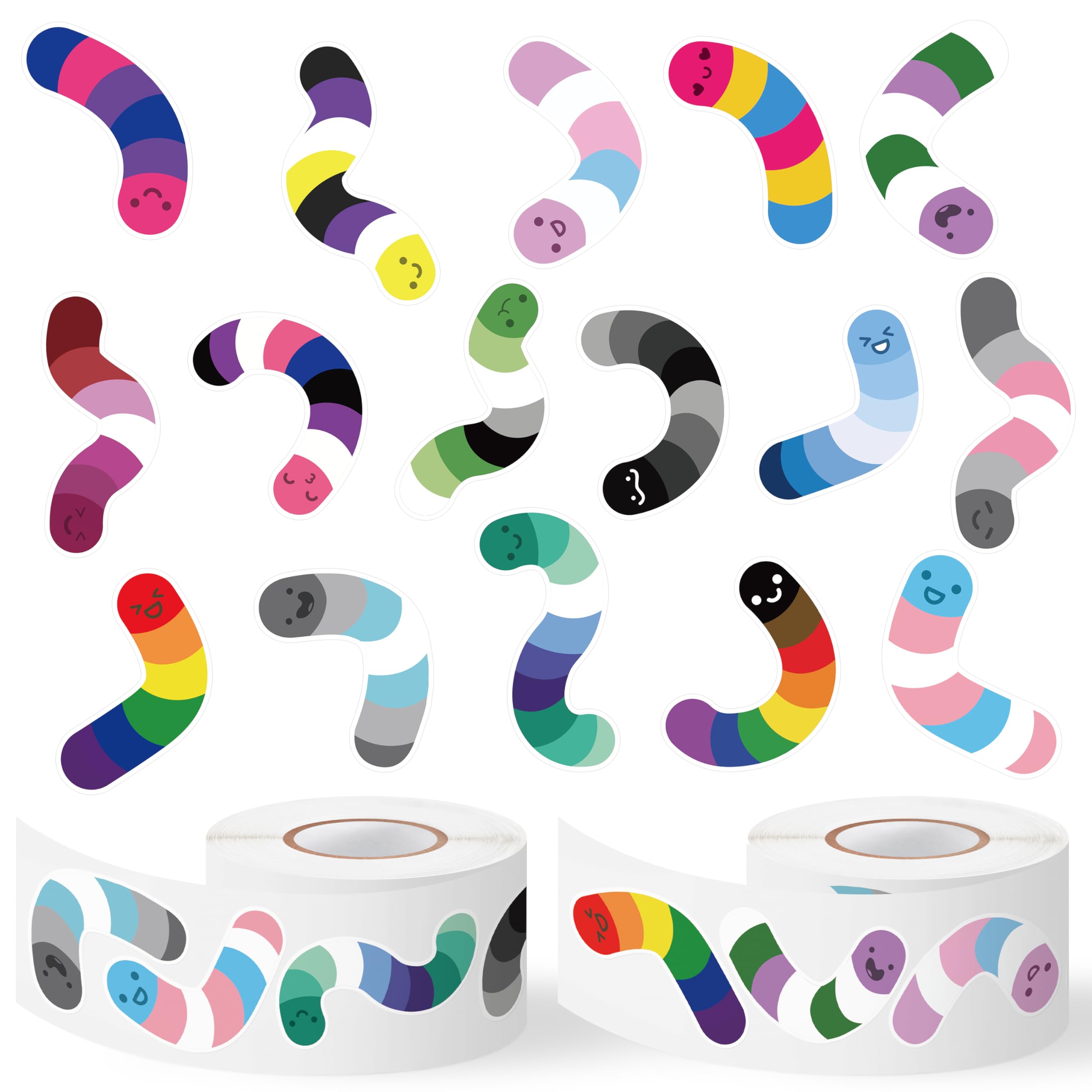 BkeeCten LGBTQ Pride Month Sticker - 1000 Pcs LGBTQ Pride Month Flag Rainbow Candy Worm Waterproof Vinyl Reusable Laptop Sticker Coloring Book