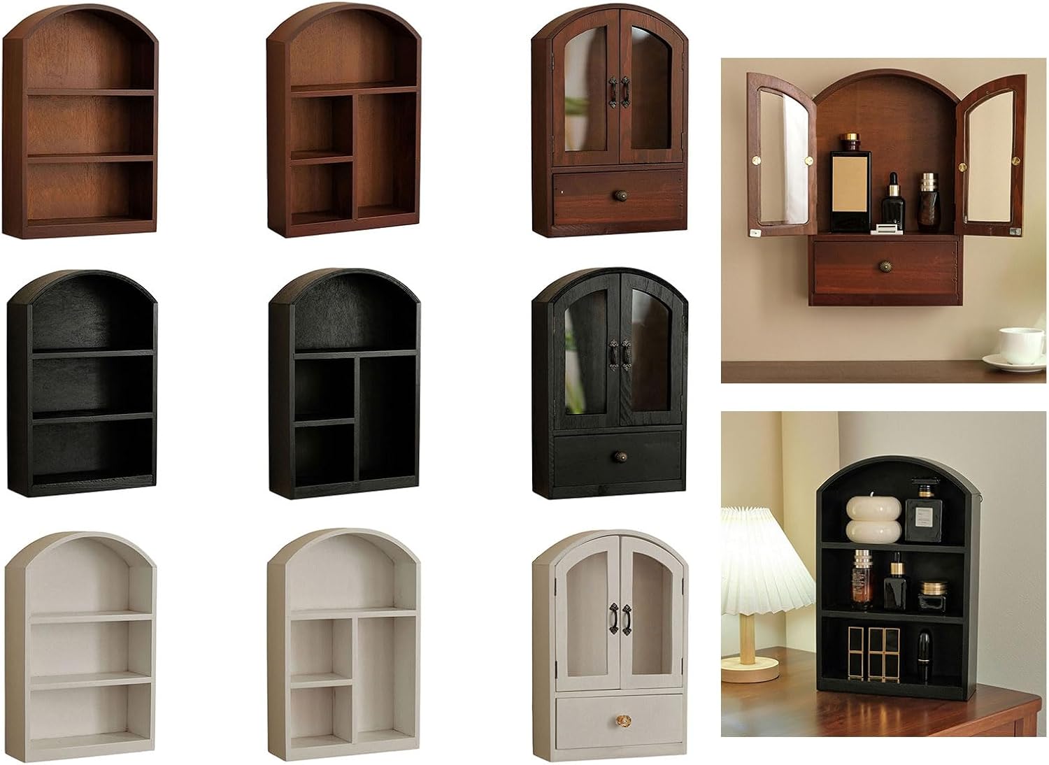 Contemporary Wooden Desktop Storage Cabinet Glass Front Panel Multipurpose Home Decor Open Shelf Storage Box Wooden Desktop Planner