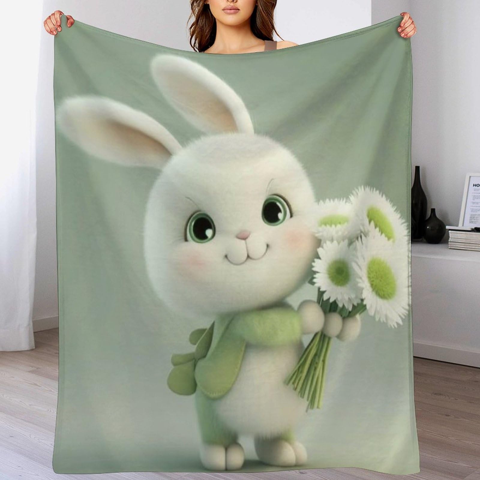 Couverture polaire lapin douce et moelleuse en flannel pour canape