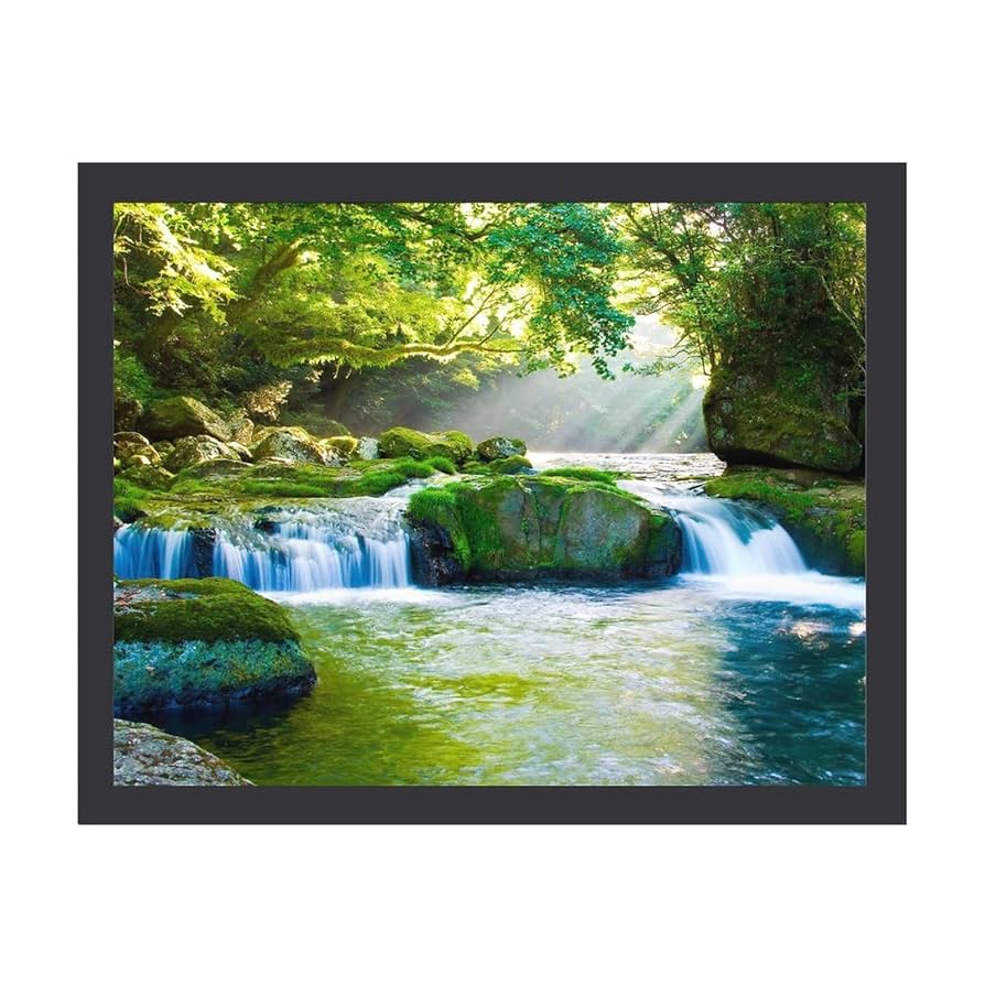 Amazon.co.jp: 森の中を流れる渓流 絵画 絵 幻想的な風景 緑豊か