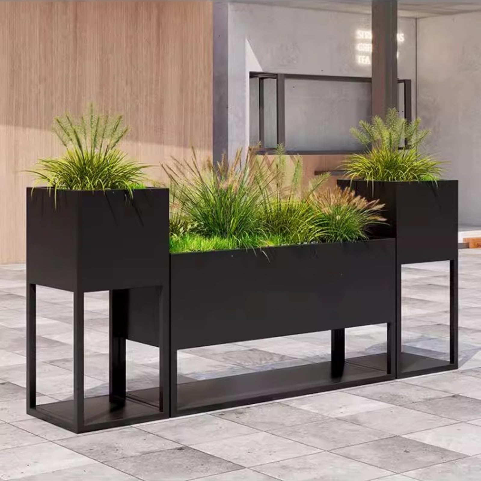 QINGGANG-0224 Garden Trough Planters Outdoor Flower Box Milk Tea Shop with Fence Partition