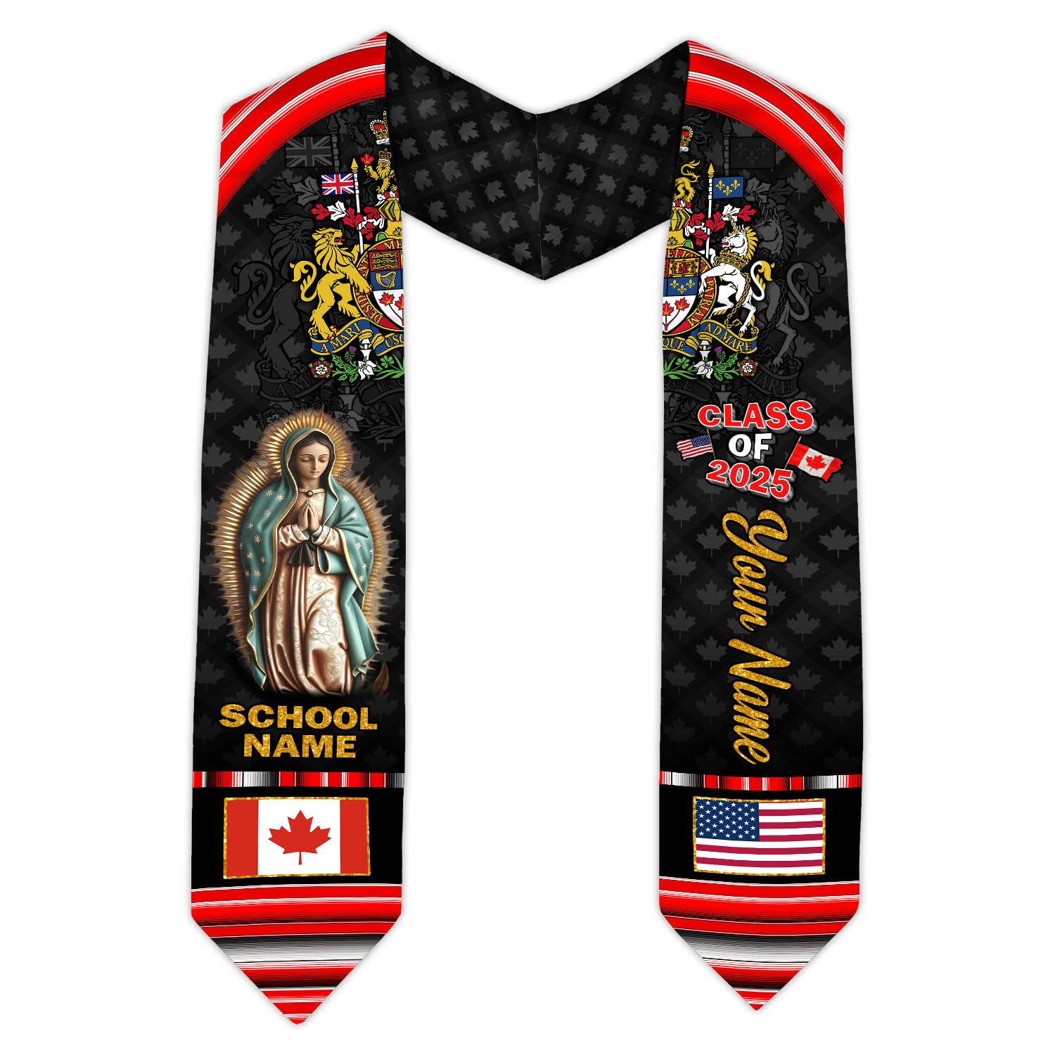 MonkeyVan Custom Canada Graduation Sash 2025, Personalized Canadian Flag Graduation Stole, Class of 2025 Canada Sash S151