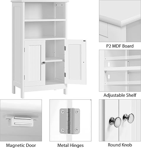 Miniatura 6 de Topeakmart Armario de almacenamiento para piso de baño con 2 puertas y estantes ajustables organizador de almacenamiento lateral para sala de