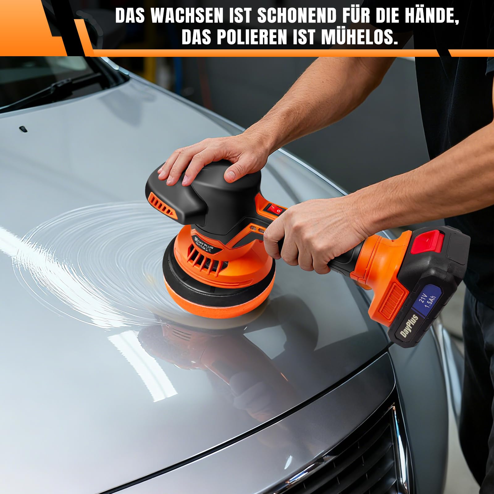 Pulidora de batería para coche, 6 velocidades variables, juego de abrillantador para coche, 2800-5500 rpm, 24 accesorios, 2 x 21 V 1,5 Ah batería pulidora para el cuidado del coche pulido encerado
