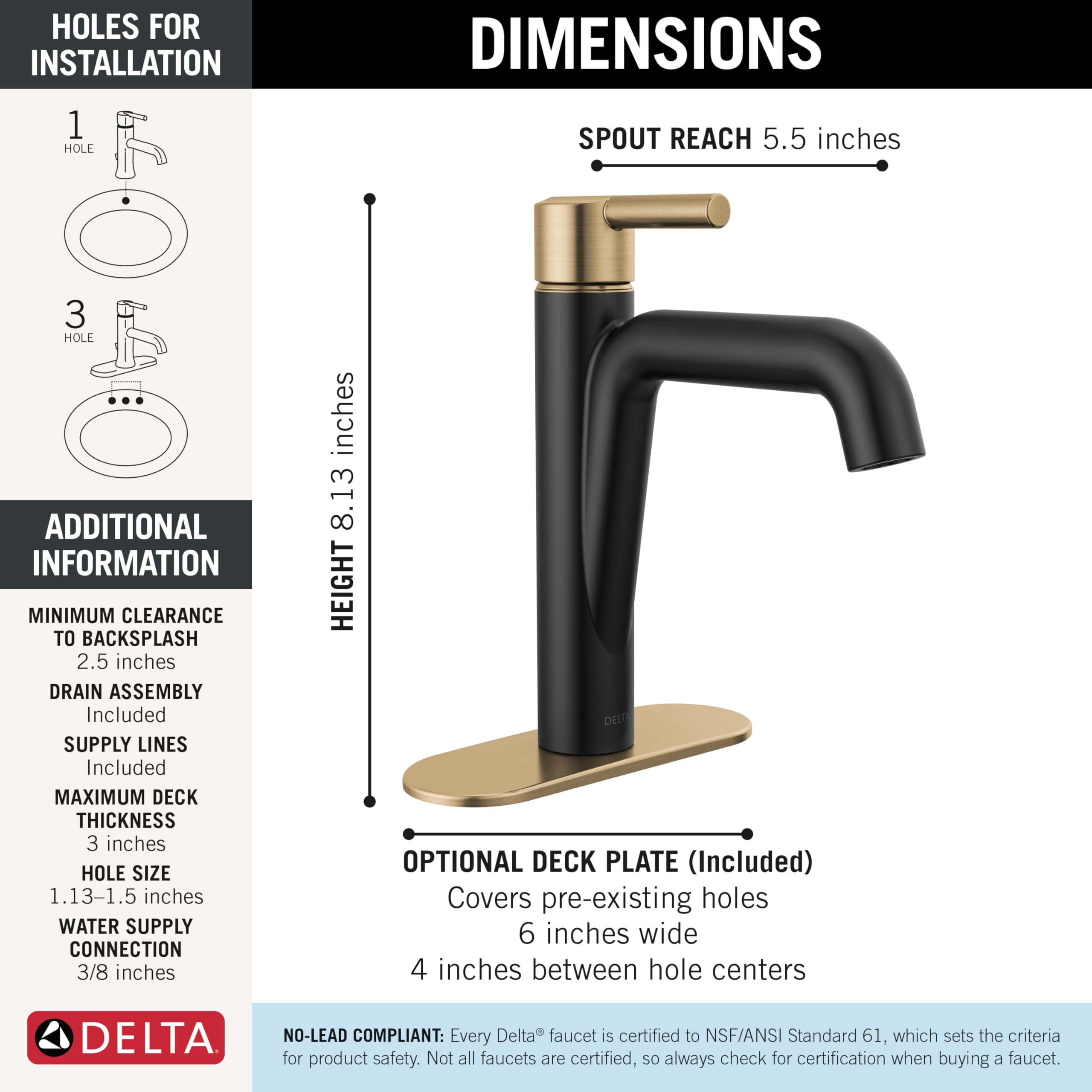 Delta Nicoli Matte Black/ Brushed Gold Bathroom Faucet 1 Hole