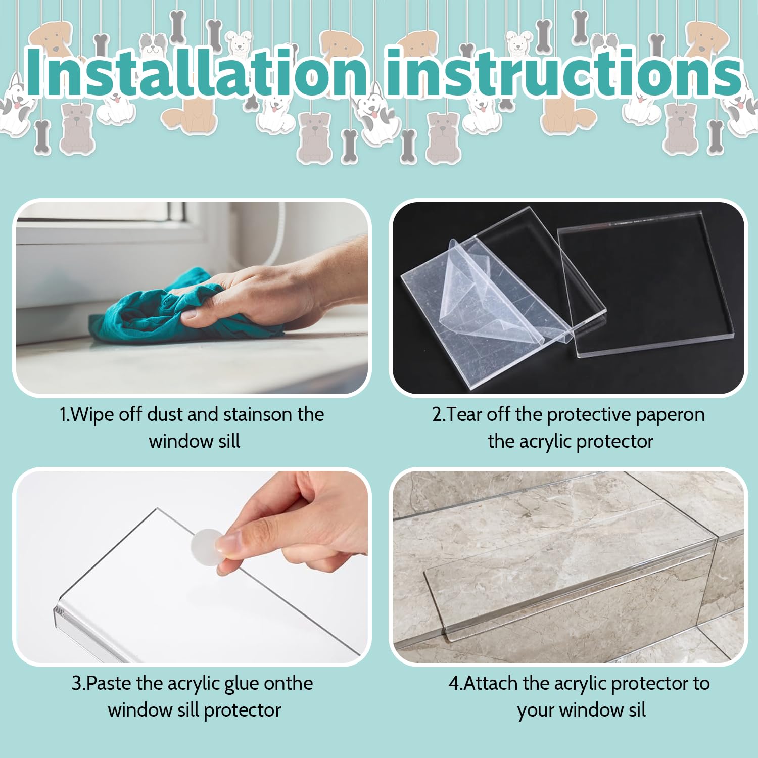 3 Protectores de alféizar de Ventana, Protector de Ventana para Mascotas, Transparente, Cubierta para alféizar de Ventana, protección contra arañazos de Perros y Gatos, protección Resistente contra