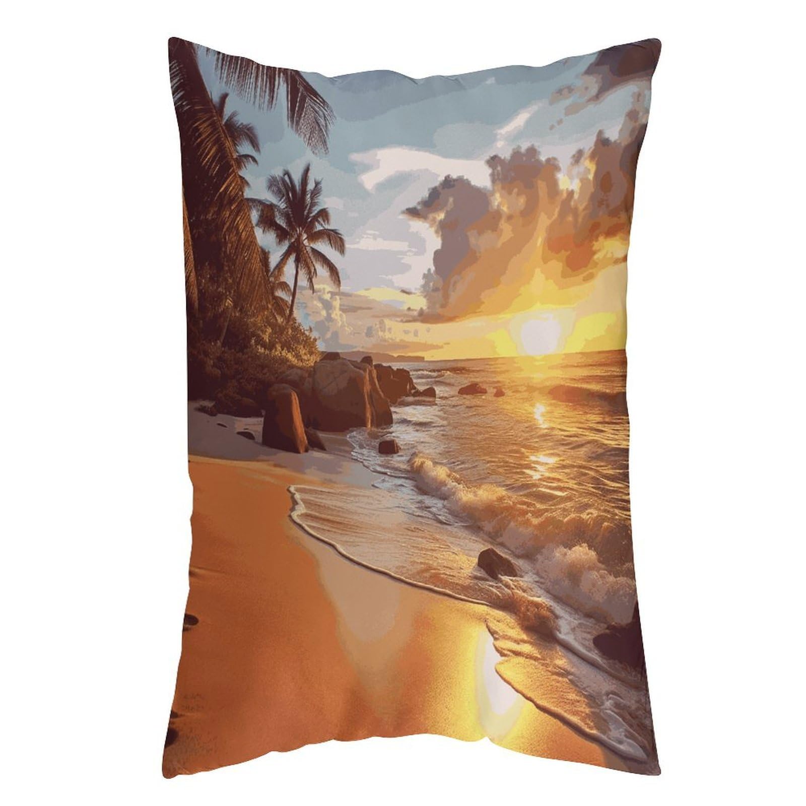 LDGSUPH Tropical Beach at Sunset Pillow Cases Soft Pillowcase with Invisible Zipper Wrinkle Resistant Pillow Covers Breathable Removable Pillow Protector for Bed Sofa Car 12 "x20