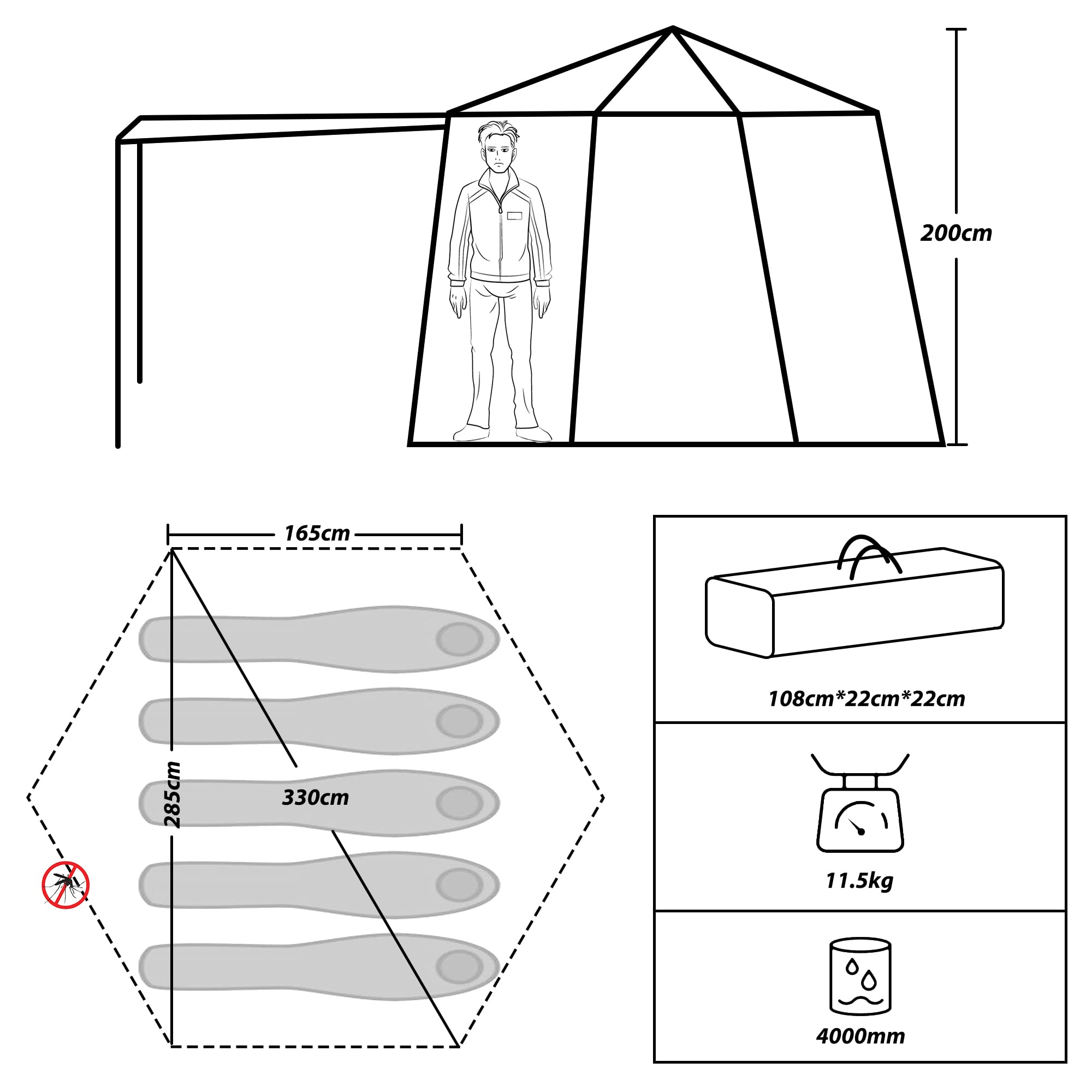 Tente Etanche Familiale Tente Camping Grande Tente Dôme pour Extérieur Pique-Nique Cour Festival