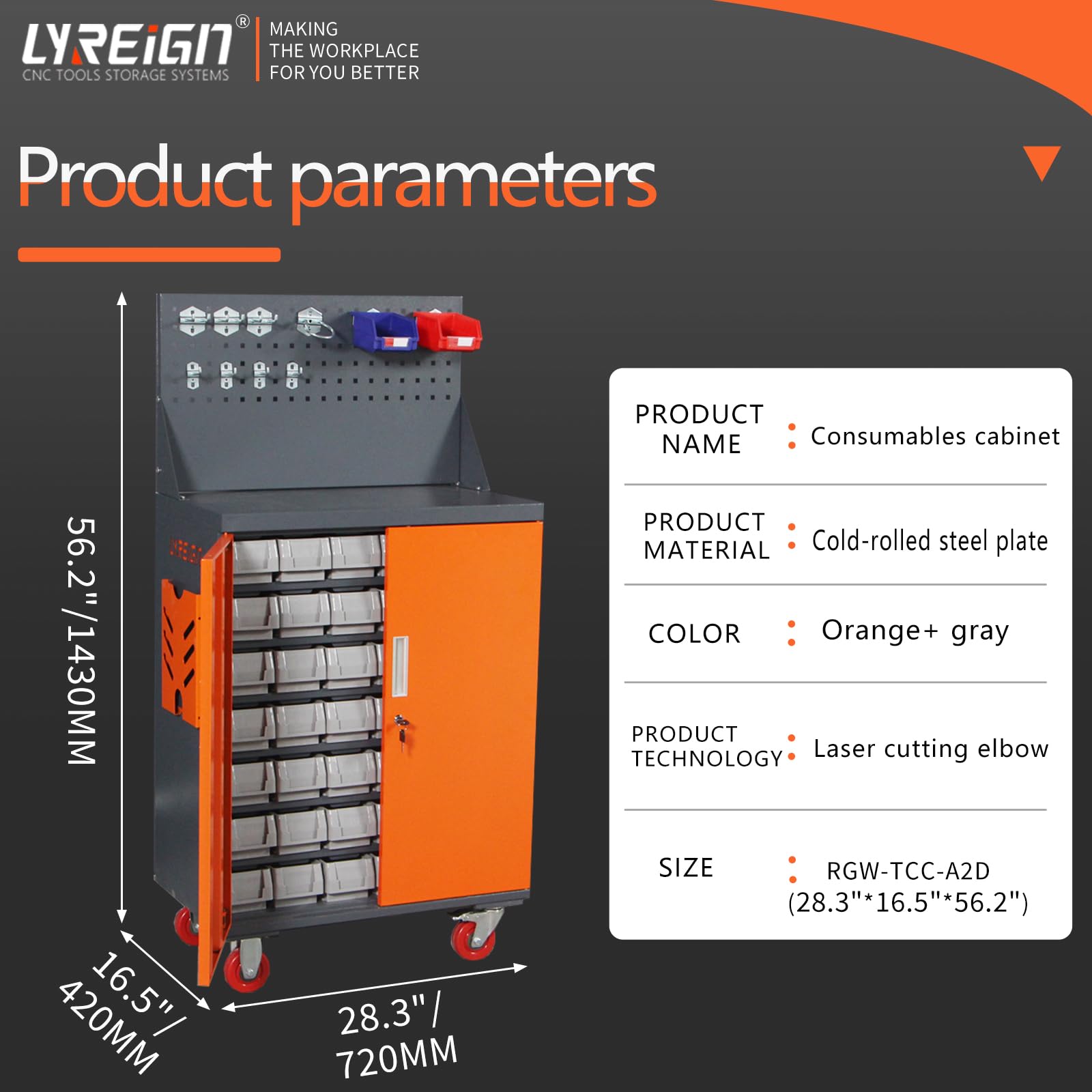 LYREIGN CNC Consumables Split Cabinet with Wheels, Storage Parts Screw Cabinet, Drawer Type Classification Management Rack for Garage Warehouse Repair Shop