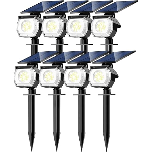 btfarm 8 Pack Solar Spot Lights Outdoor Waterproof, 52 LED Solar Landscape Lights 3 Lighting Modes, IP65 Solar Powered Spotlights Outdoor Solar Lights for Yard Outside Garden Tree (Cool White)