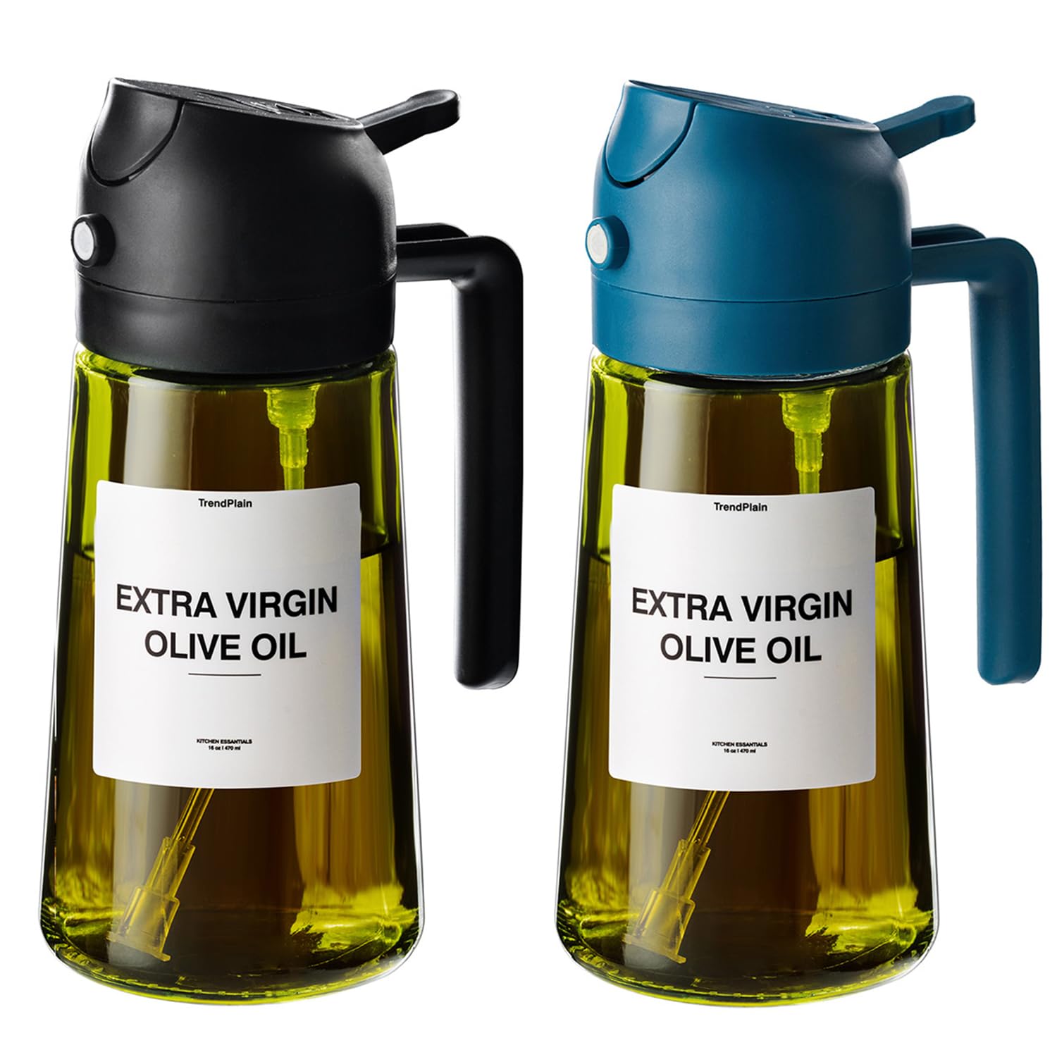 TrendPlain - Original 16oz/470ml Olive Oil Dispenser Bottle for Kitchen Gadgets and Air Fryer Accessories - Olive Oil Sprayer for Cooking w/Stickers - Black&Navy