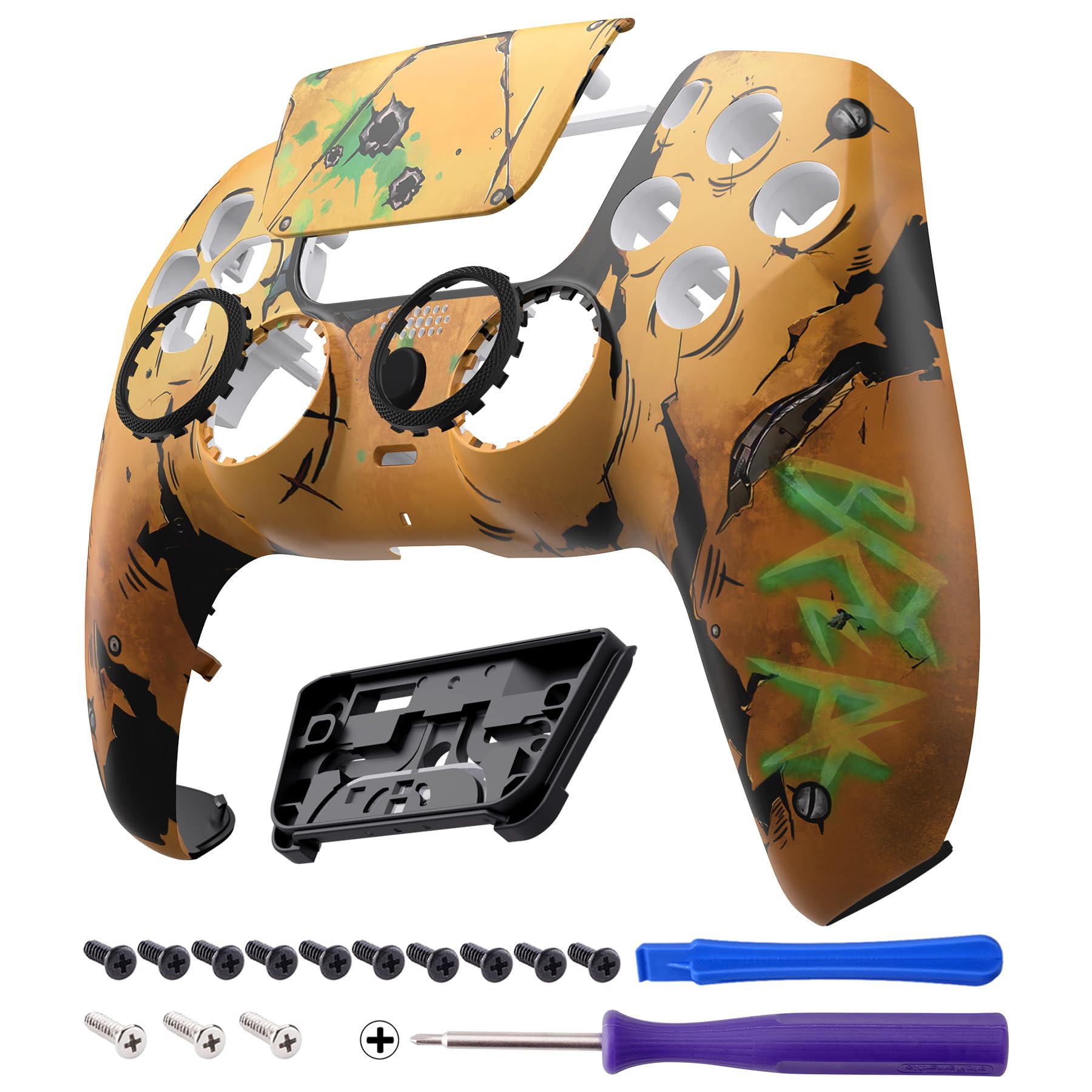 eXtremeRate Luna Cover per ps5 Controller Joystick,Shell Frontale Touchpad Ricambio,Scocca Ridisegnata&Anelli per ps5 Joypad BDM 010/020/030/040/050-Waste Land